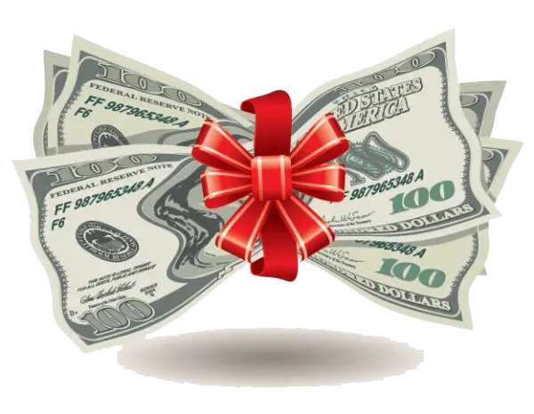 Money Gift Wrapped with Red Ribbon