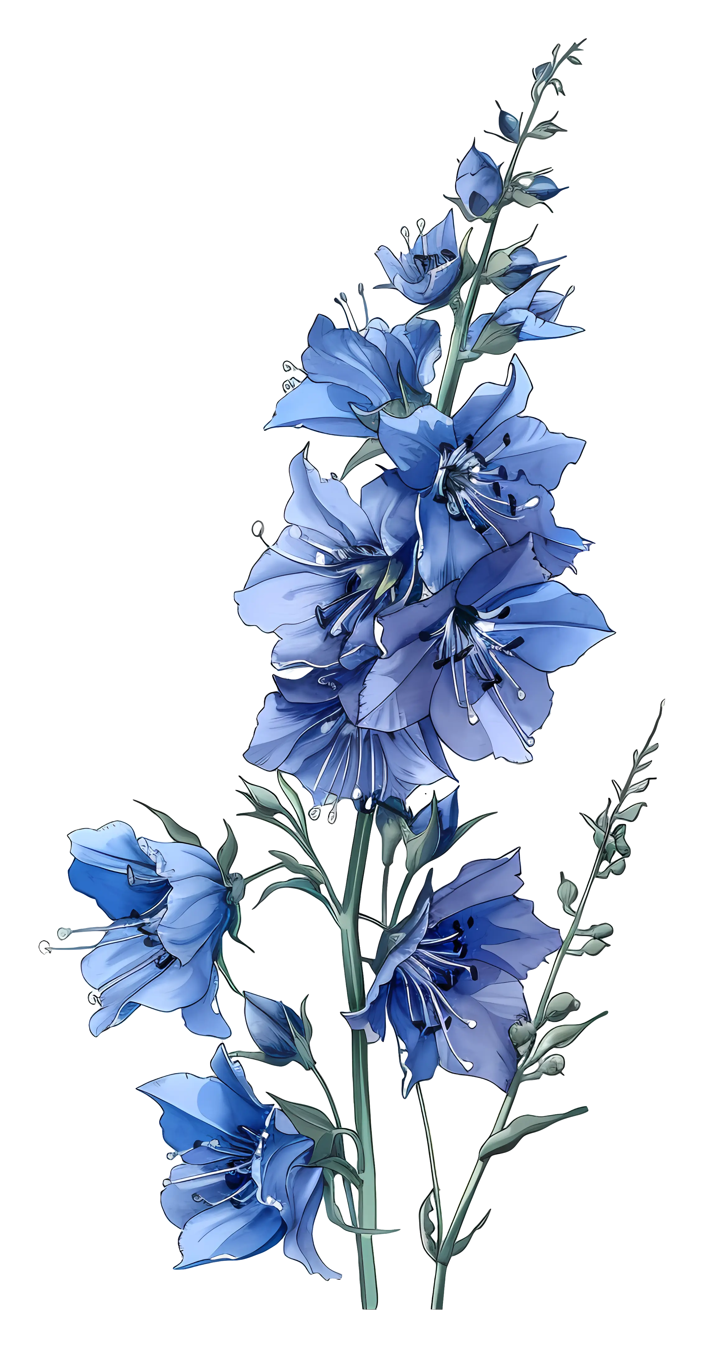 Blue Bellflower Botanical Illustration