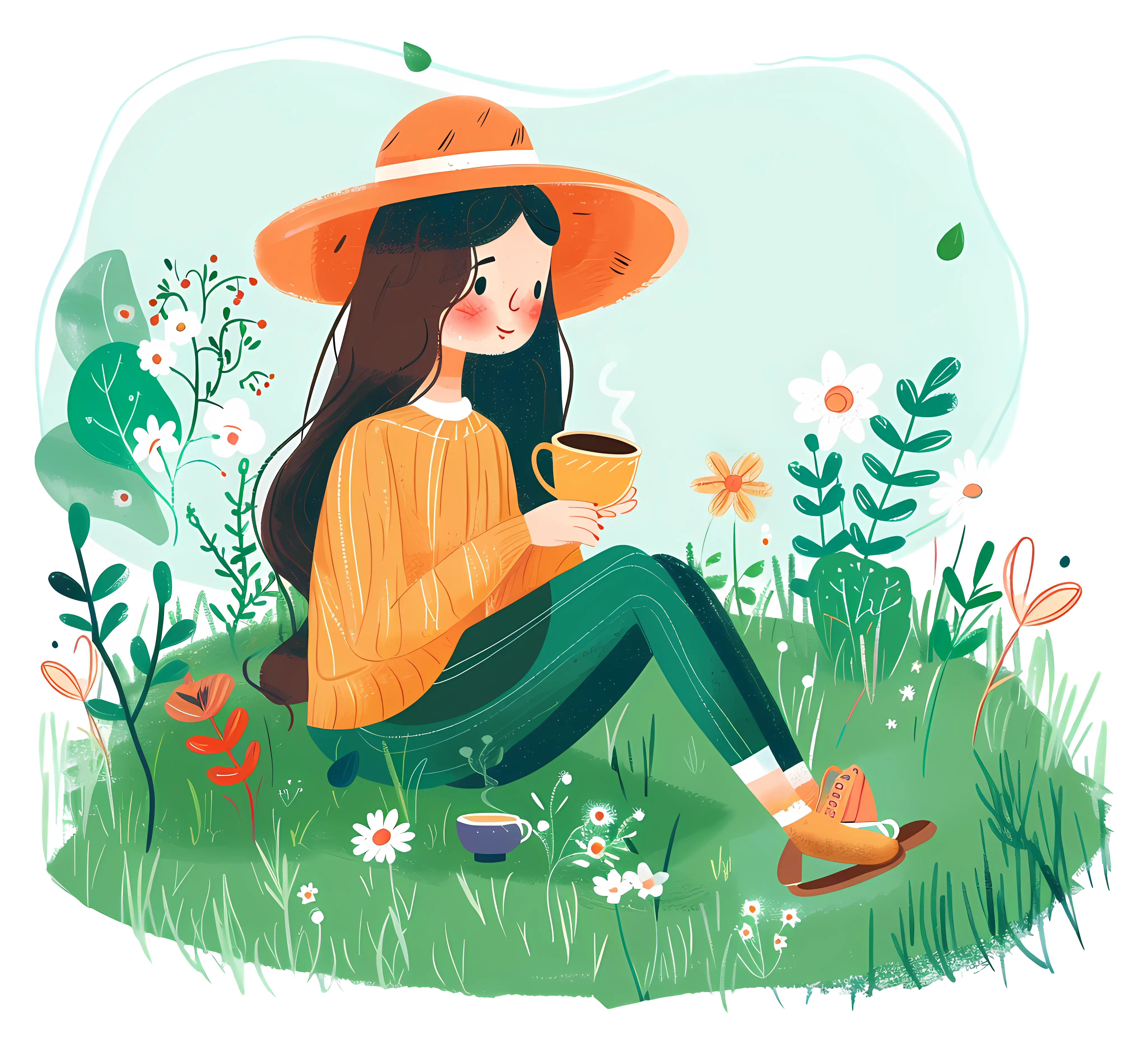 Girl Enjoying Tea in Garden