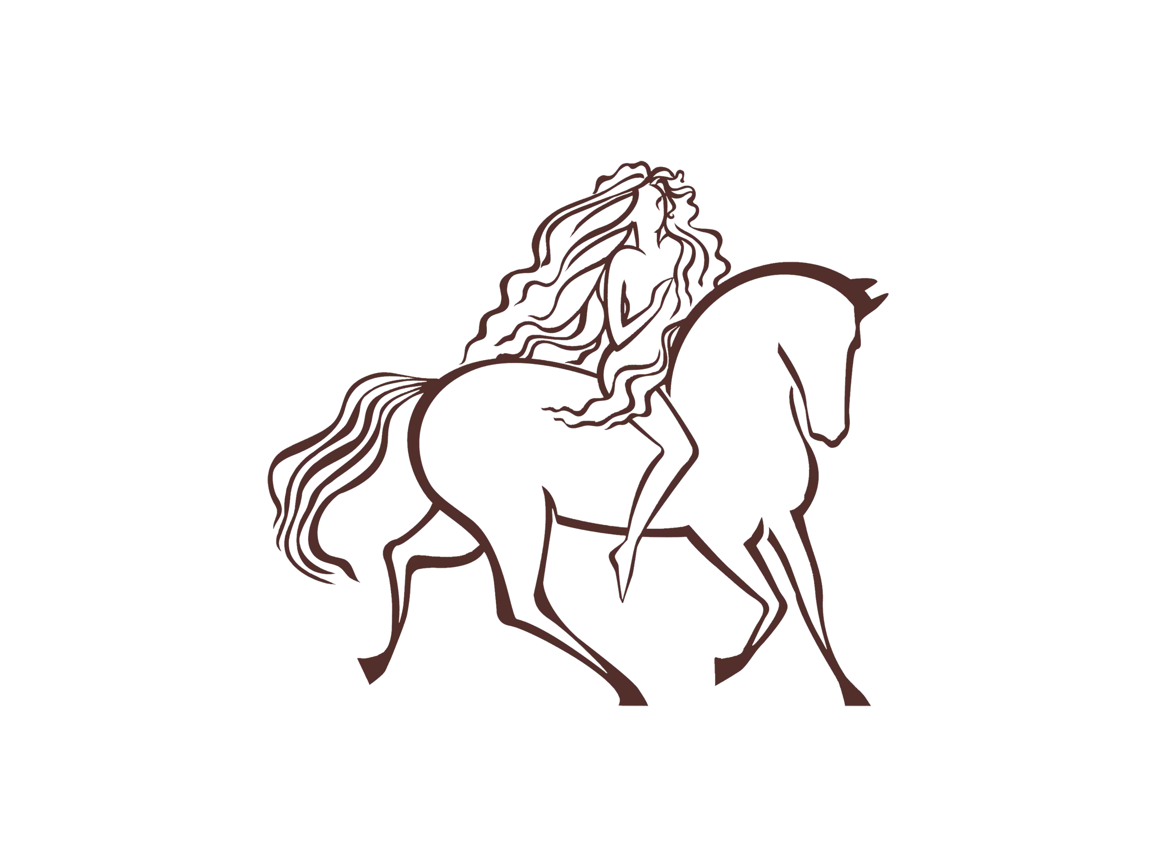 Line Art Drawing of Woman Riding Horse