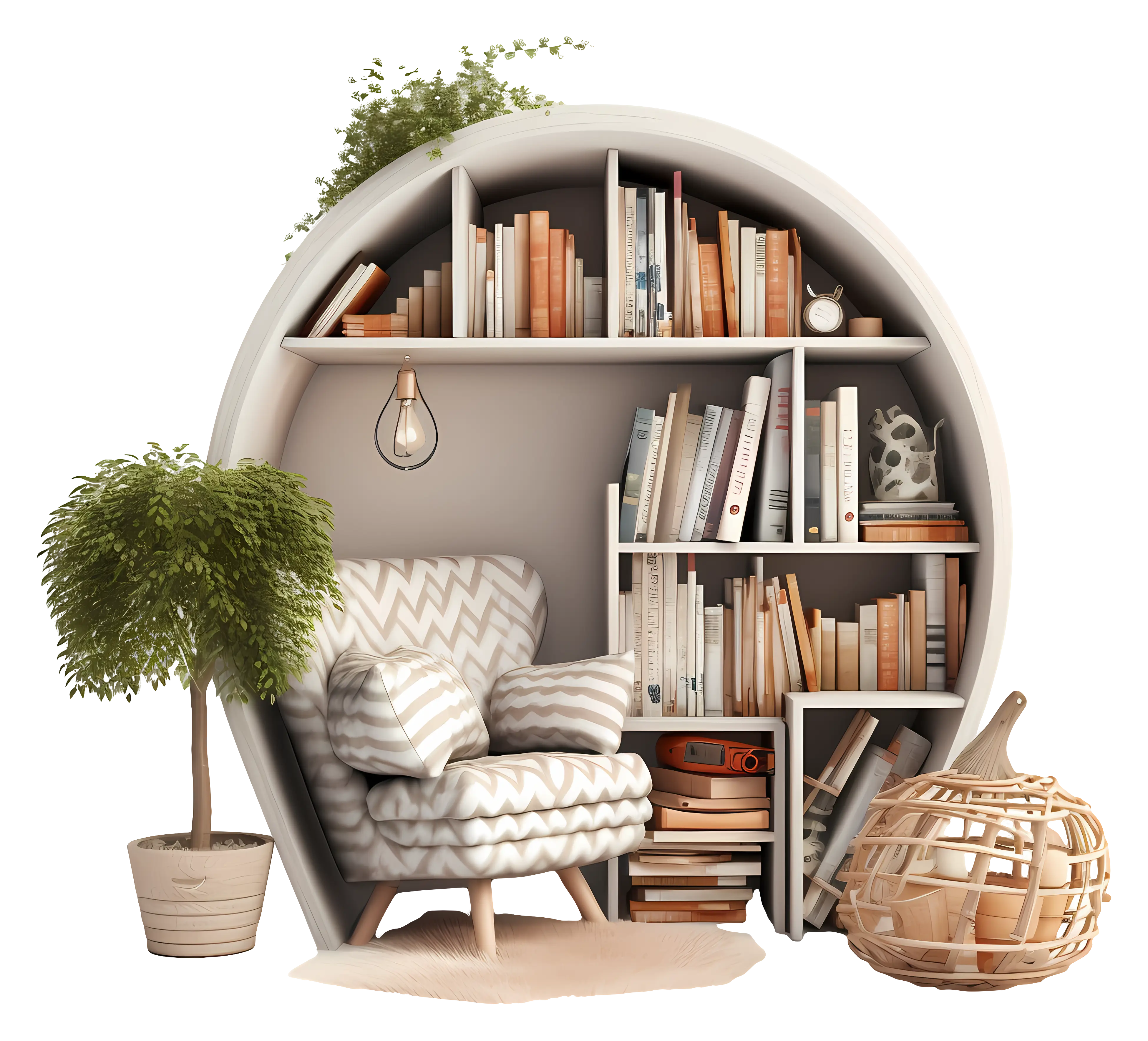 Modern Round Bookshelf with Cozy Chair