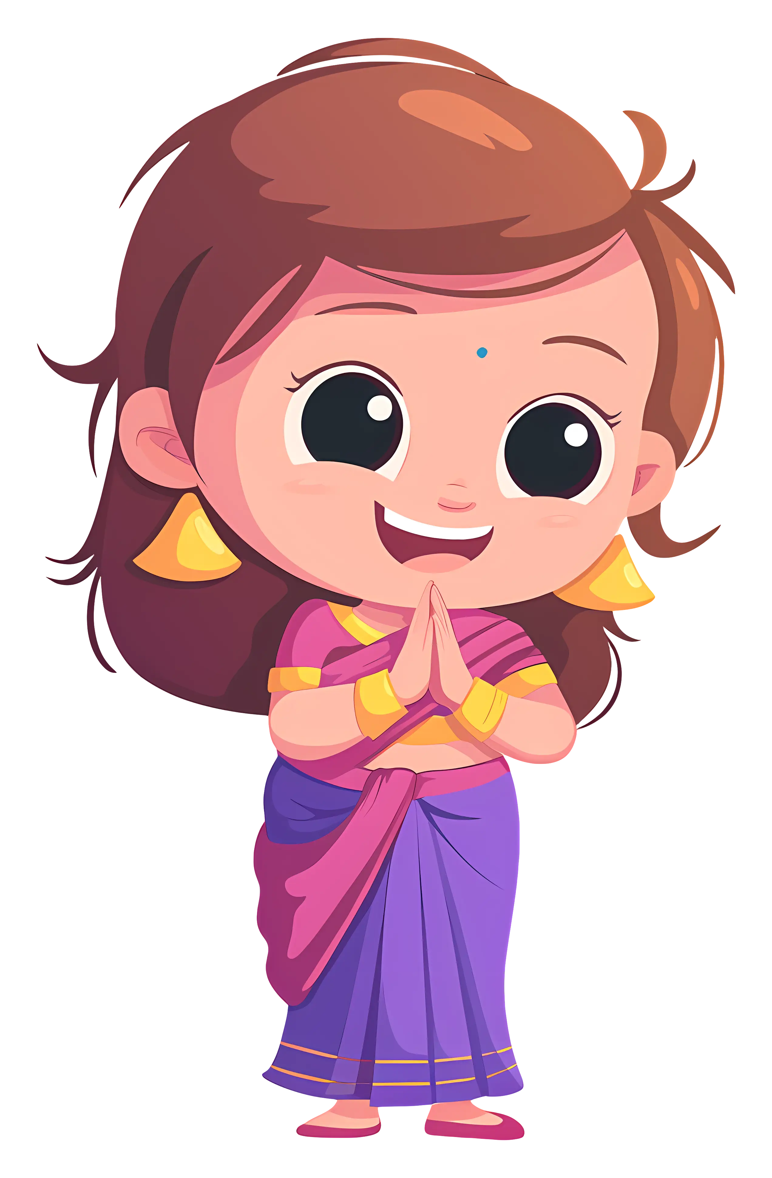 Cute Cartoon Girl in Purple Saree