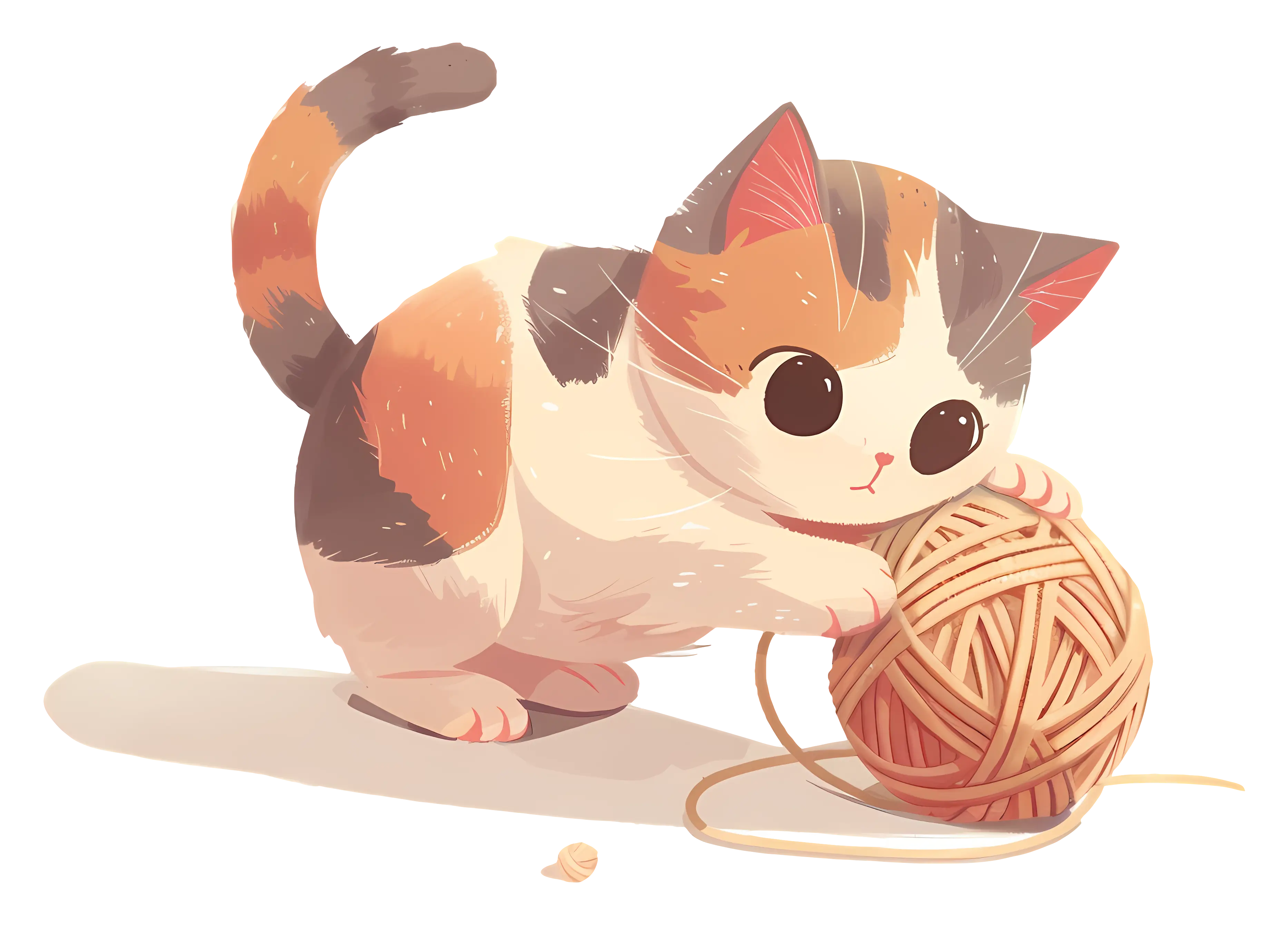 Playful Little Kitten with Yarn Ball