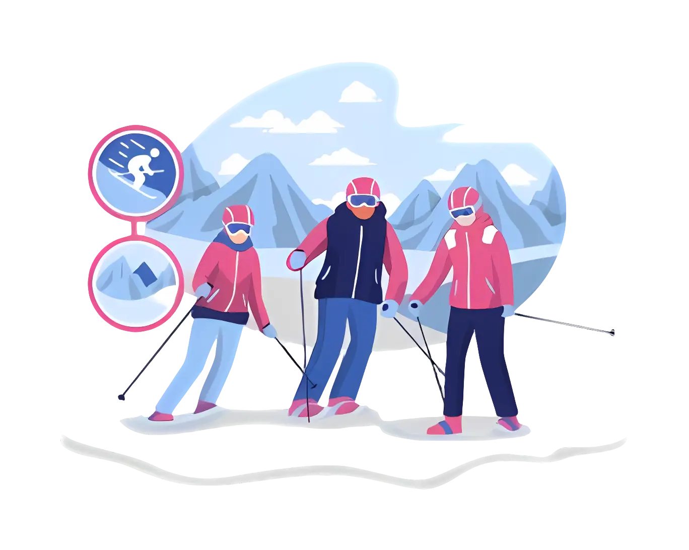 Skiers in Snowy Mountains