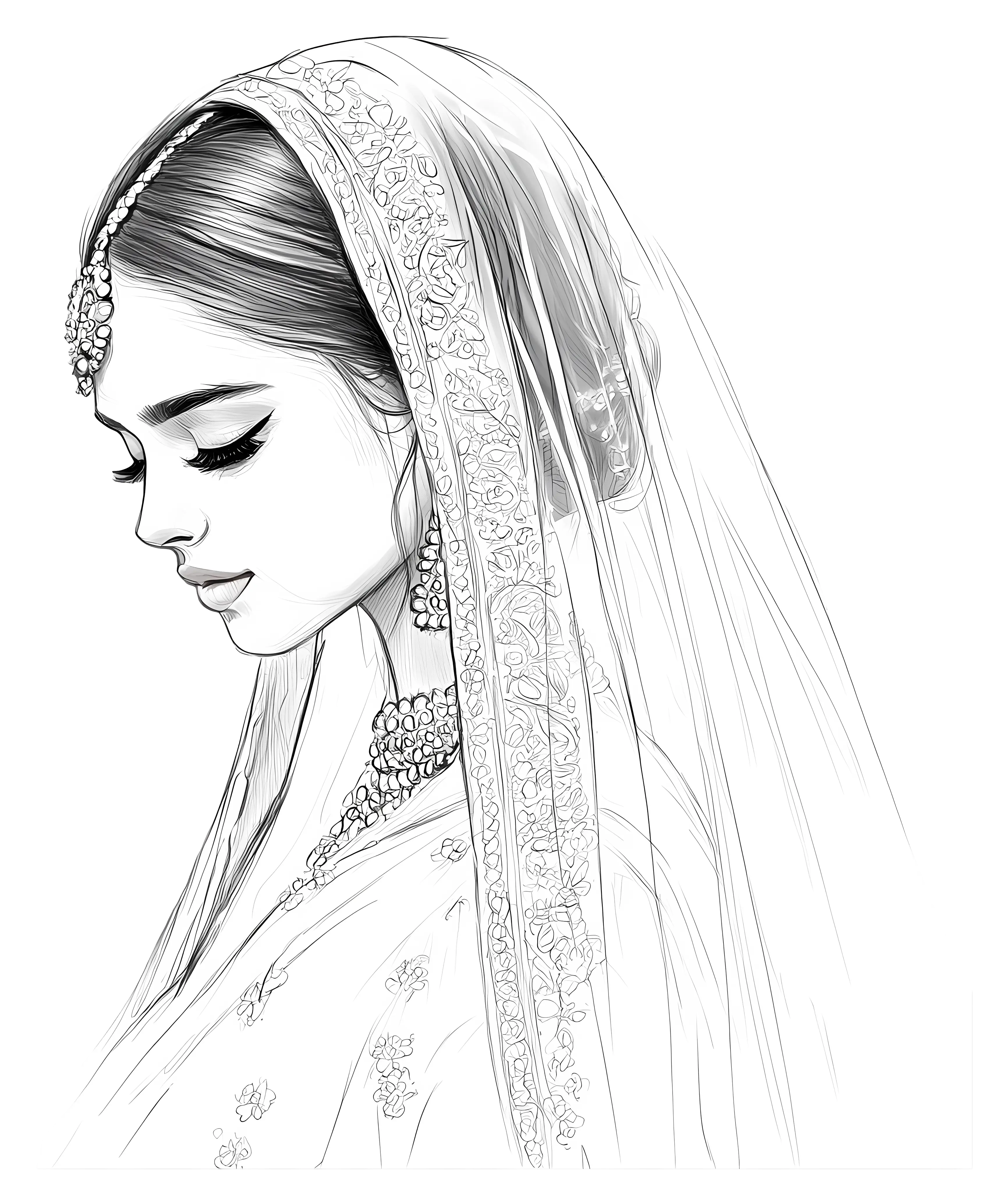 Bride in Traditional Attire Sketch