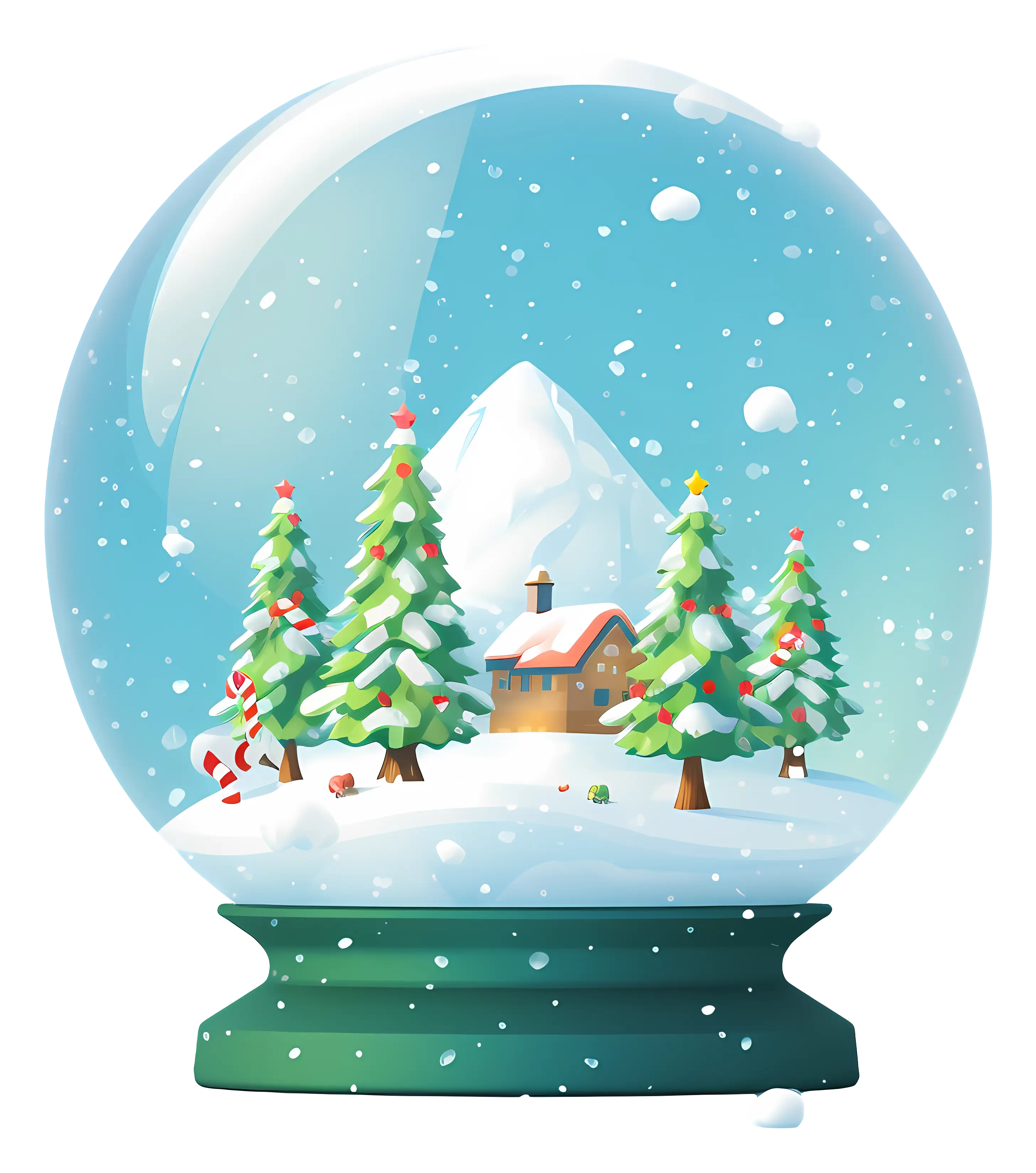 Christmas Snow Globe with Trees and Cozy House