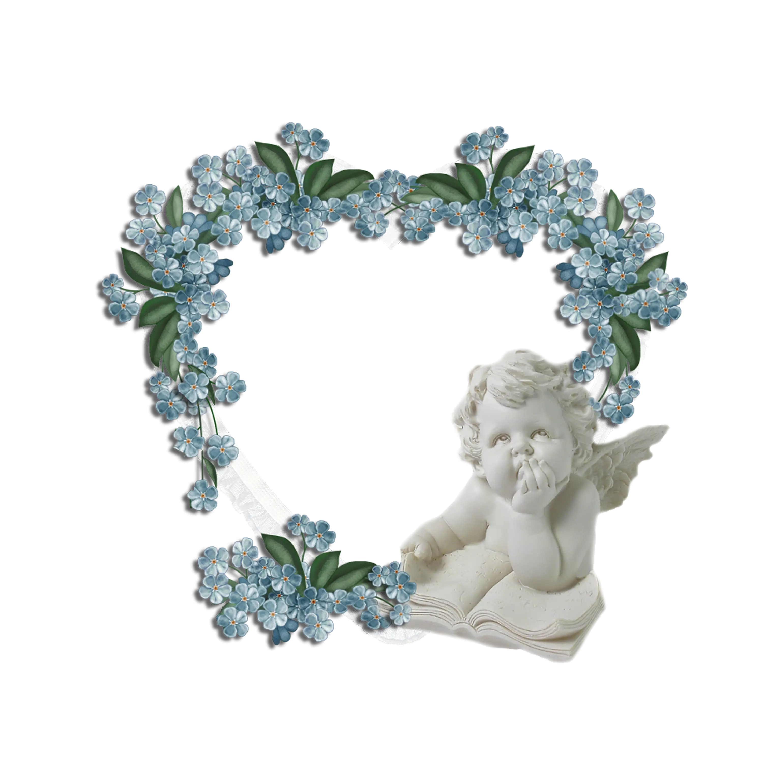Angel Statue with Blue Flower Frame