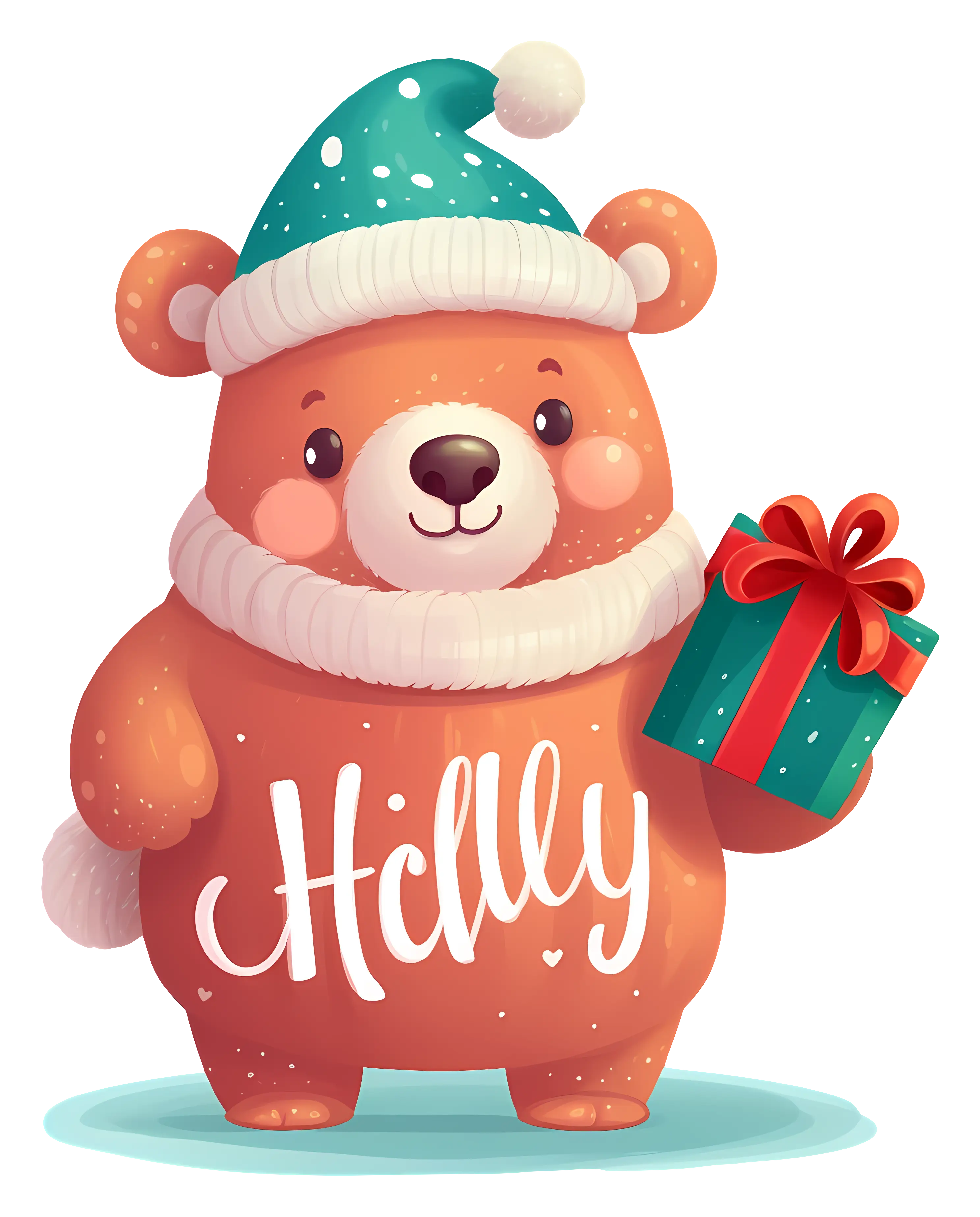 Christmas Teddy Bear Holding a Gift Box