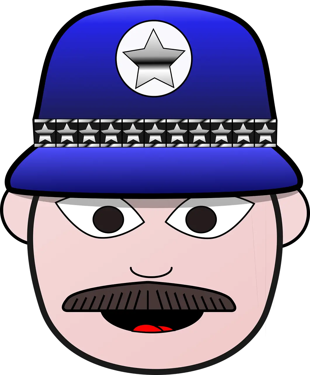 Cartoon Policeman Face with Blue Hat