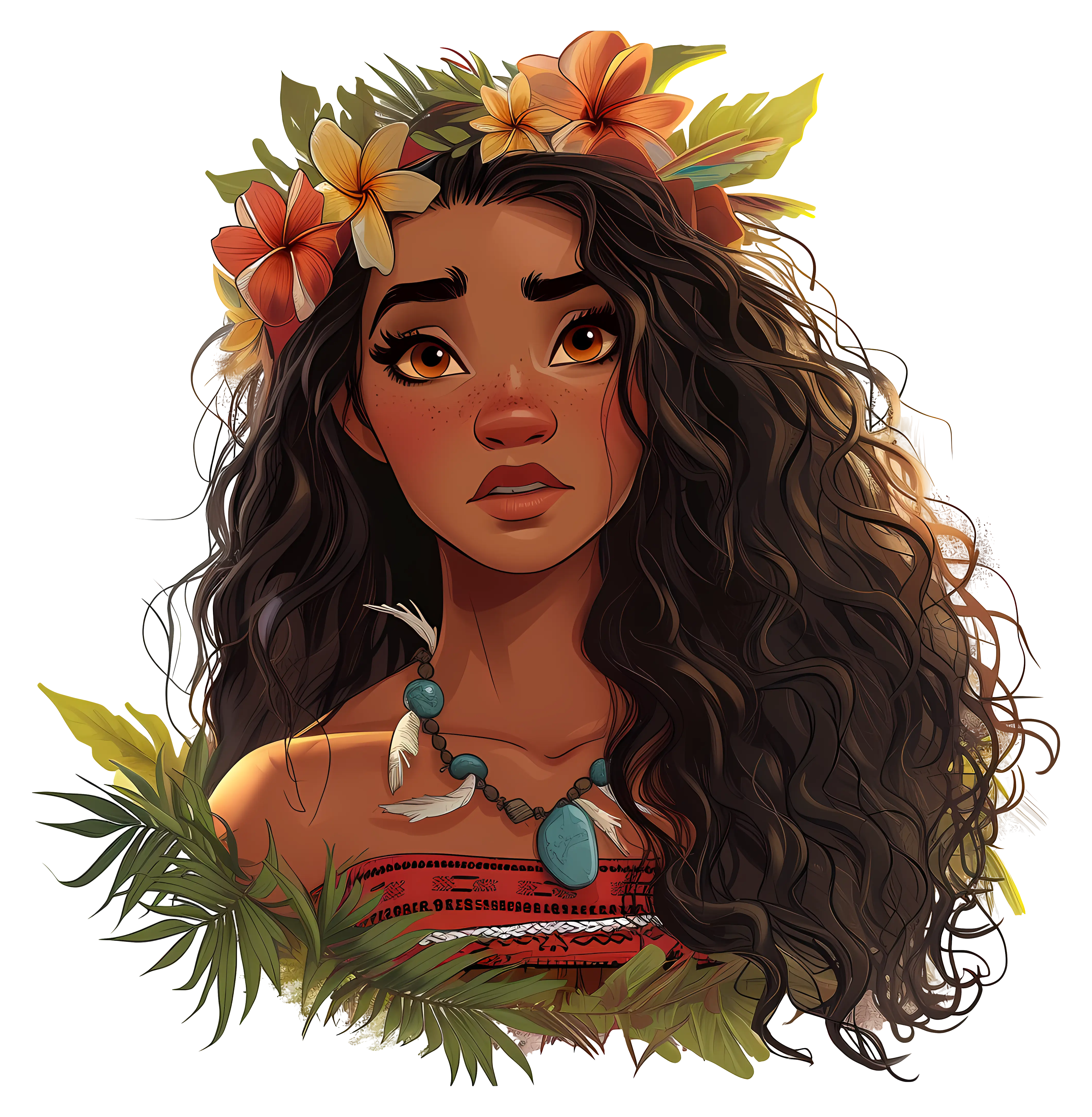 Cartoon-Style Tropical Girl with Flowers