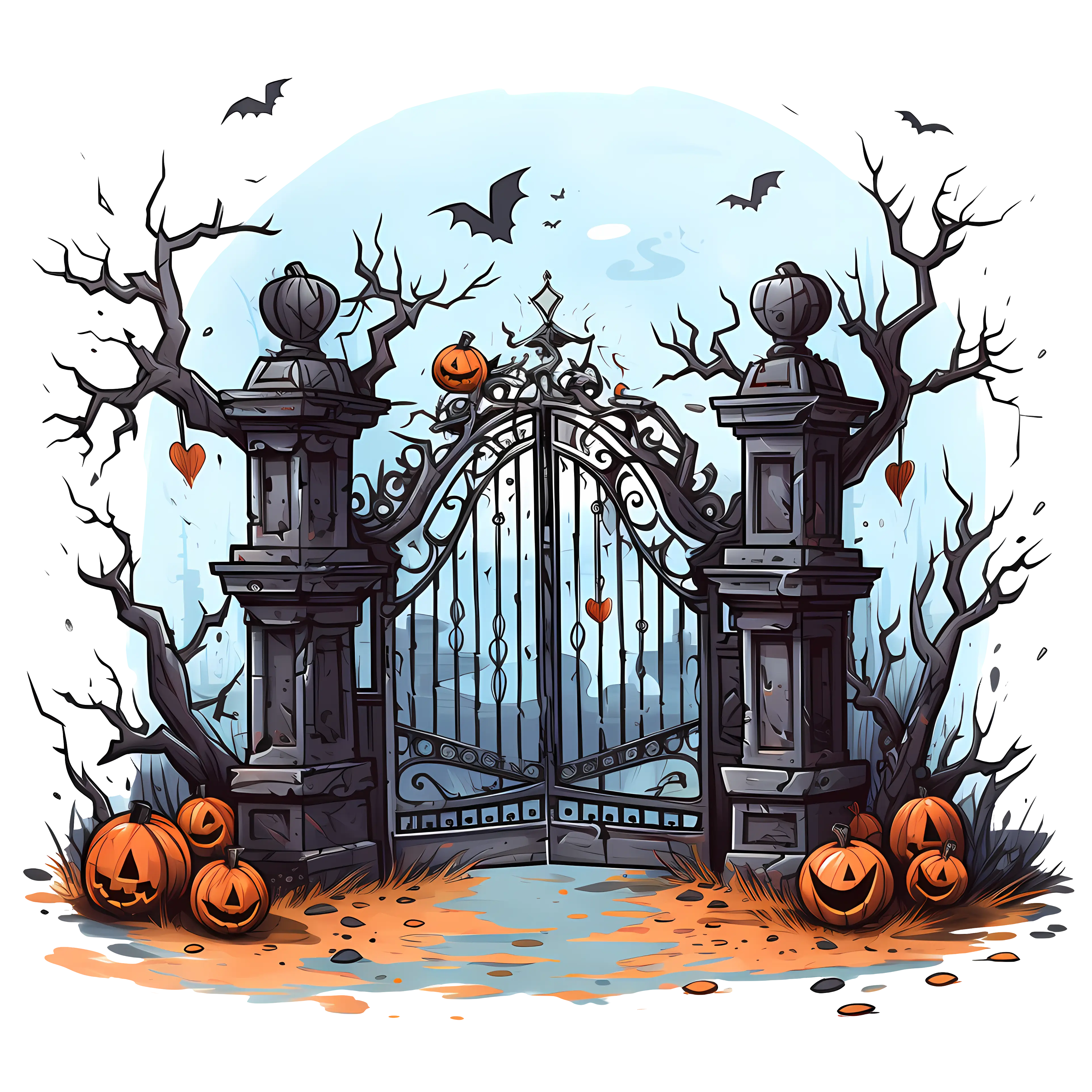 Halloween Gate Surrounded by Pumpkins