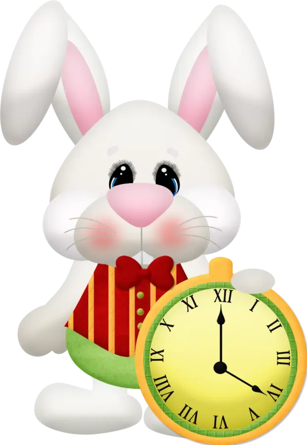 Cute White Rabbit Cartoon Holding a Clock