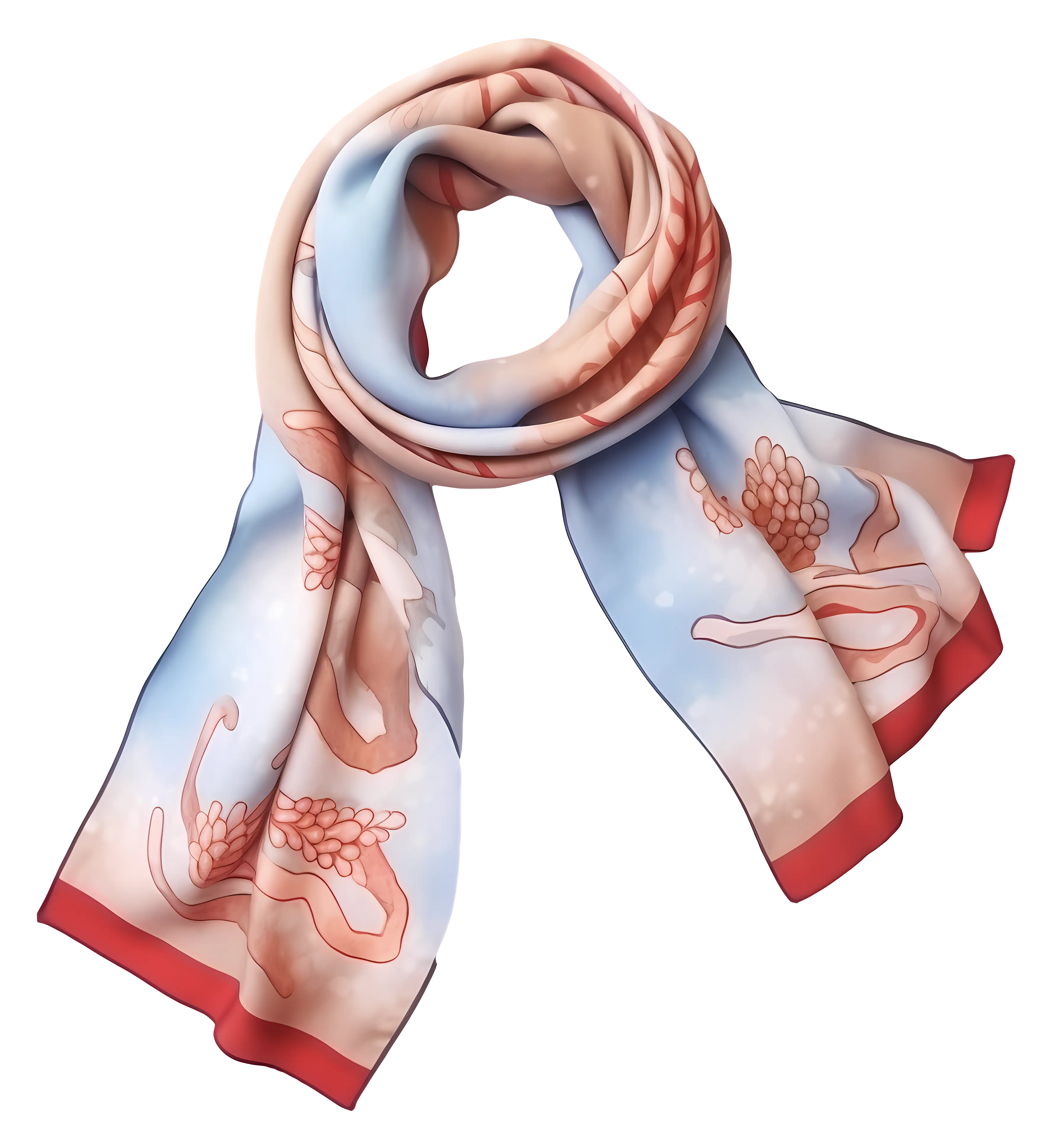 Patterned Scarf with Blue and Red Design