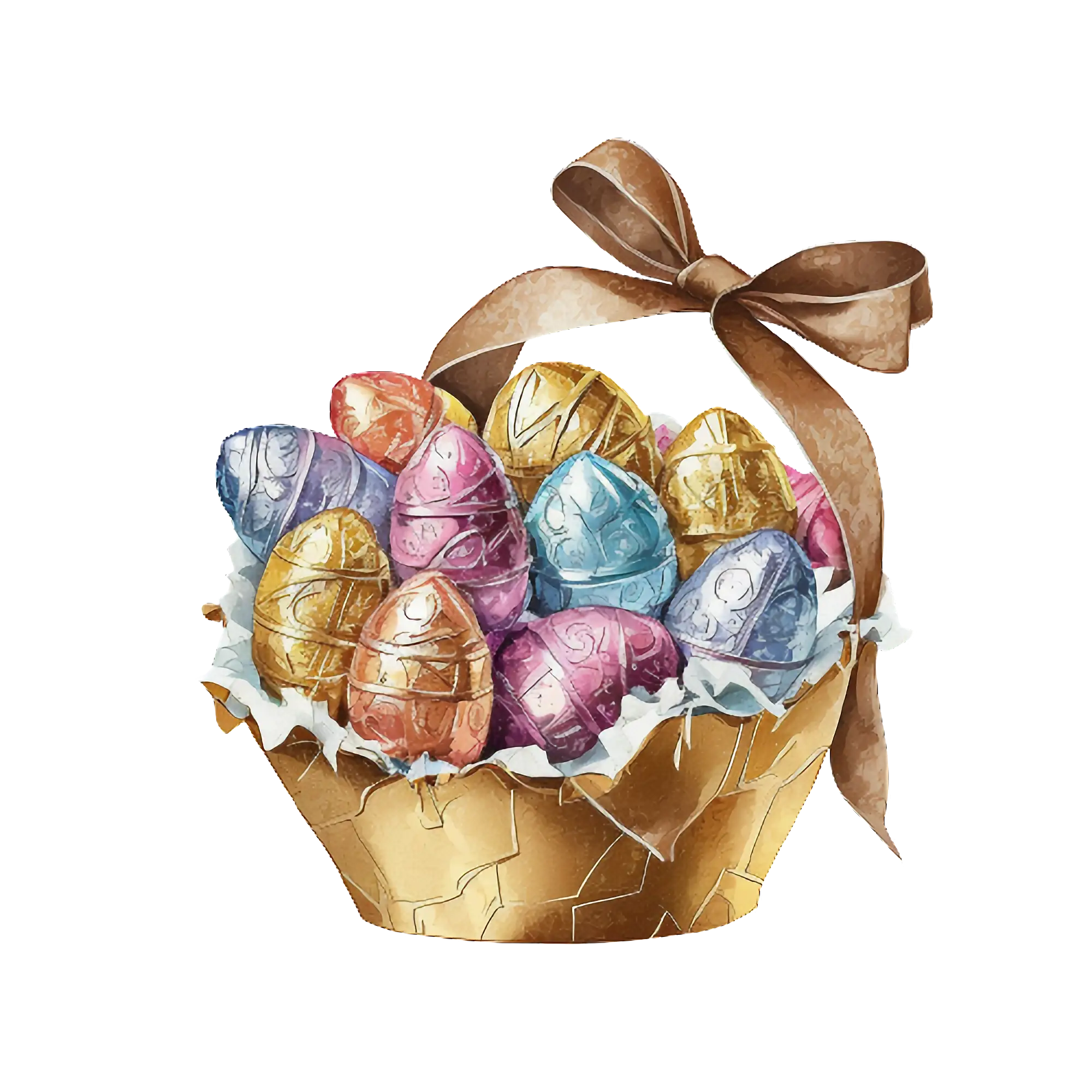 Festive Basket Filled with Colorful Easter Eggs