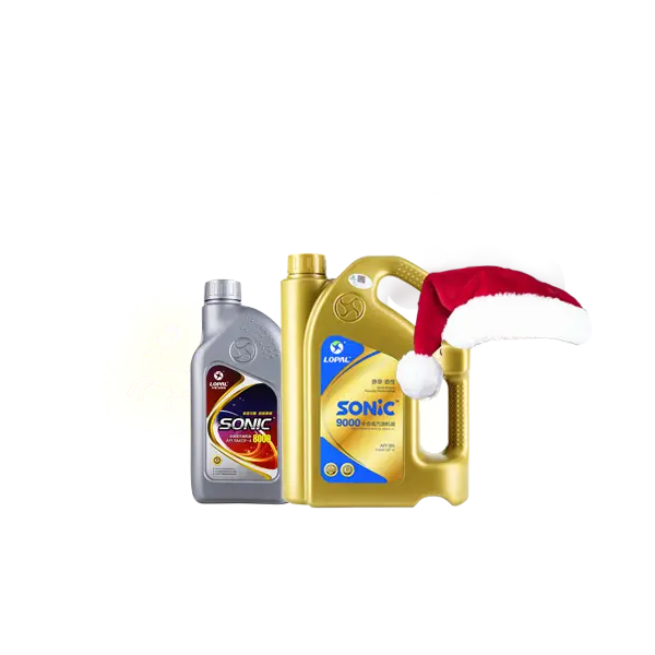 Motor Oil Containers with Santa Hat
