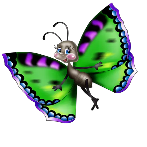 Cartoon Green Butterfly with Purple Accents