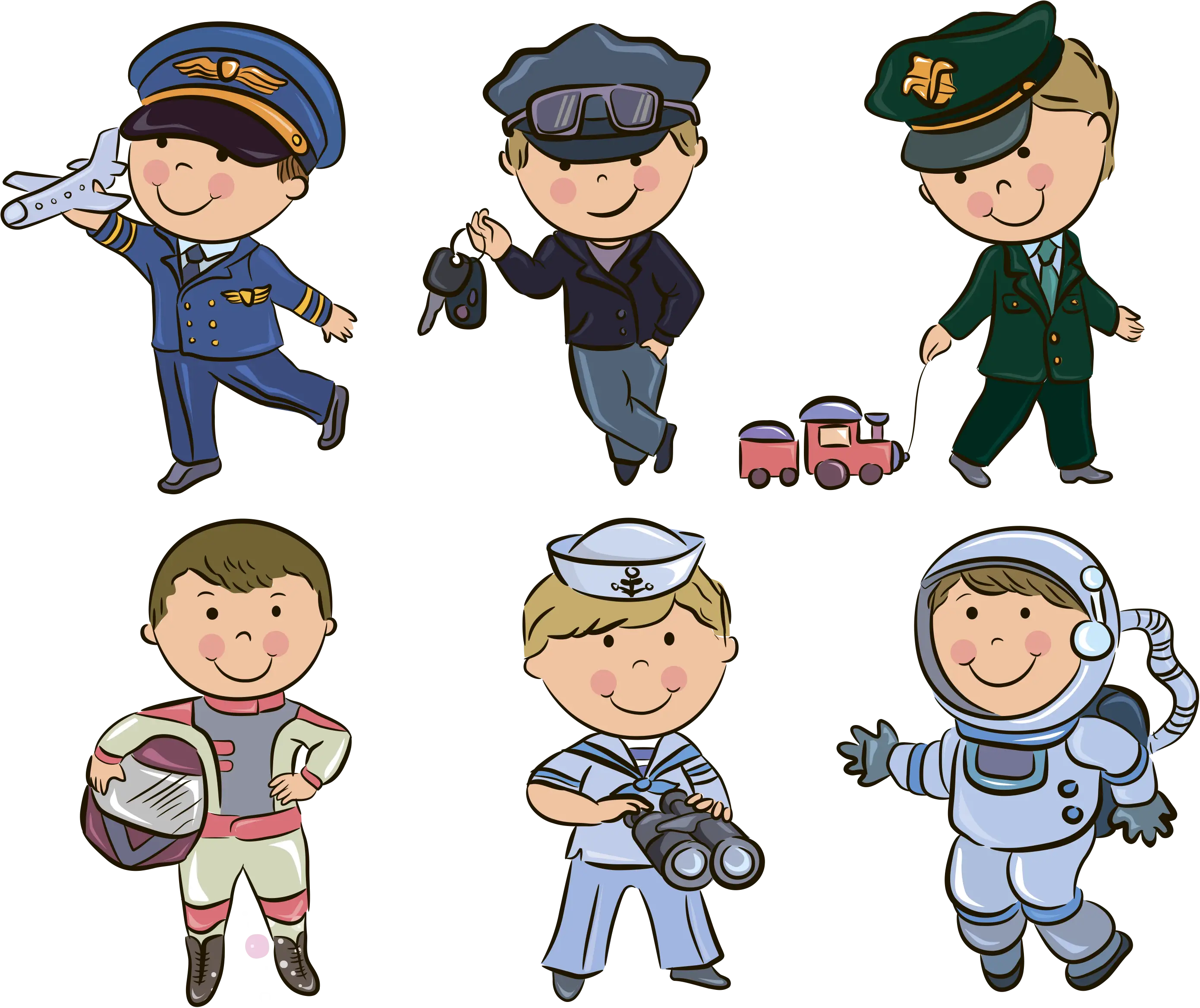 Cartoon Kids in Various Uniforms