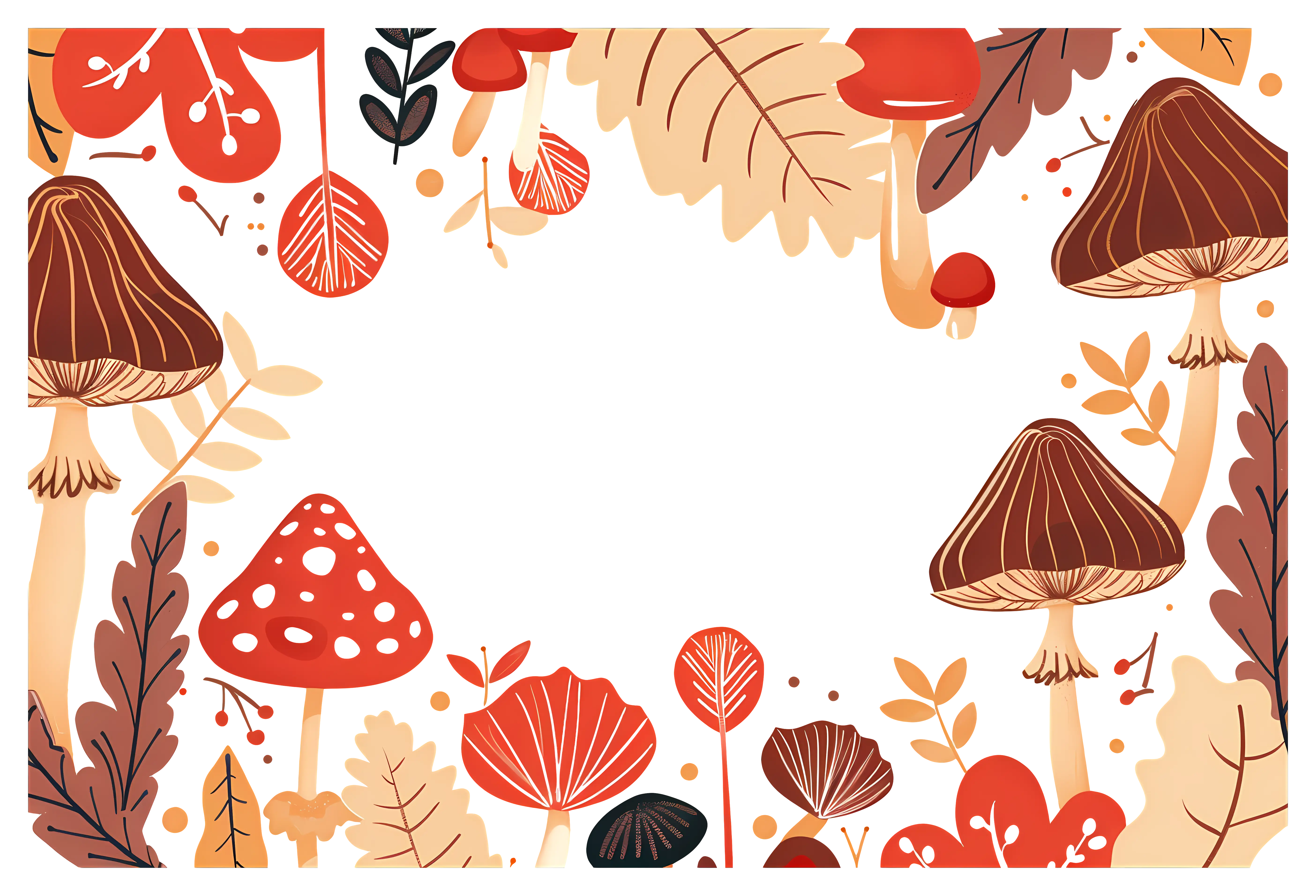 Mushroom and Leaf Border Illustration