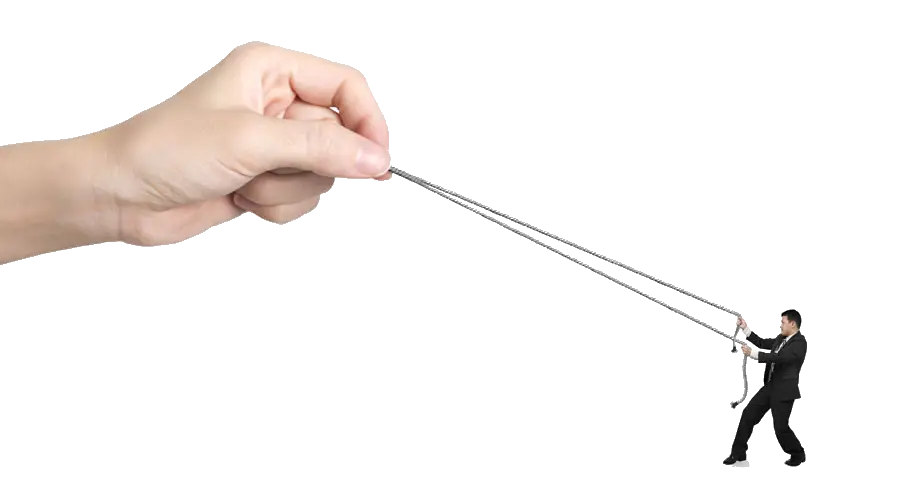 Hand Pulling a String with Small Man