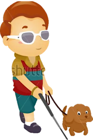 Blind Person Walking with Guide Dog