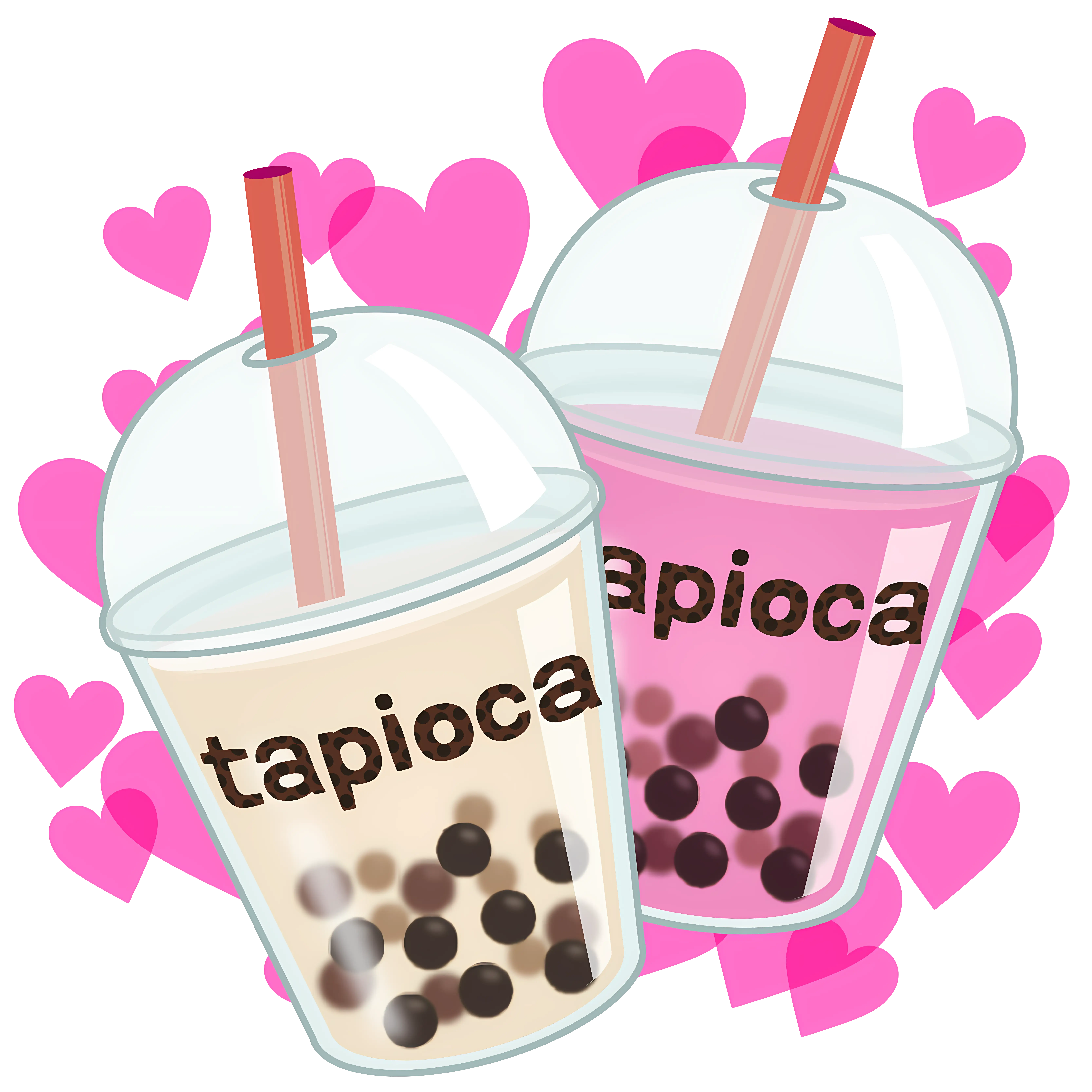 Cute Bubble Tea Illustration with Hearts