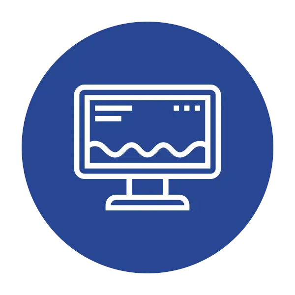 Digital Computer Screen Icon in Blue Circle
