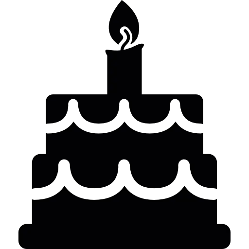 Black Birthday Cake Icon with Candle