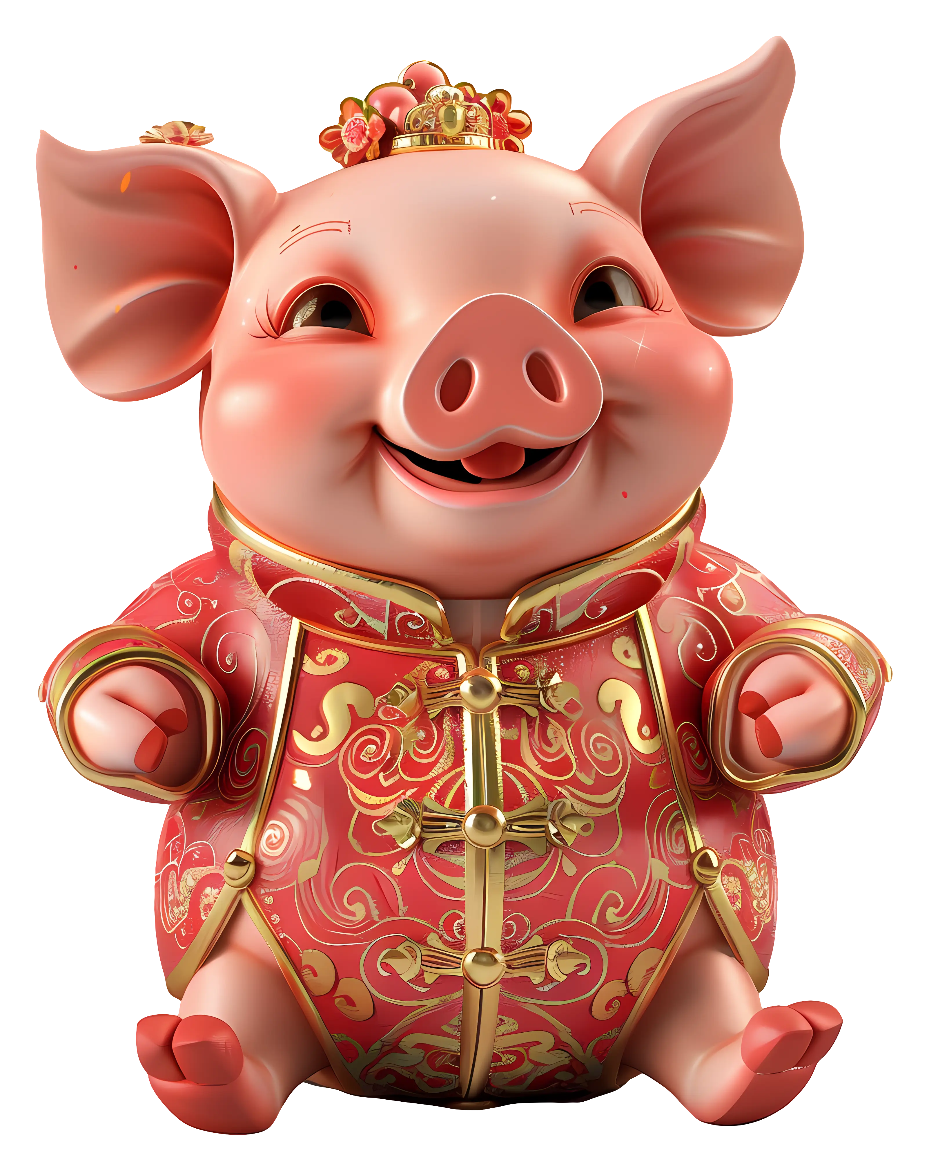 Cartoon Lucky Pig in Festive Attire