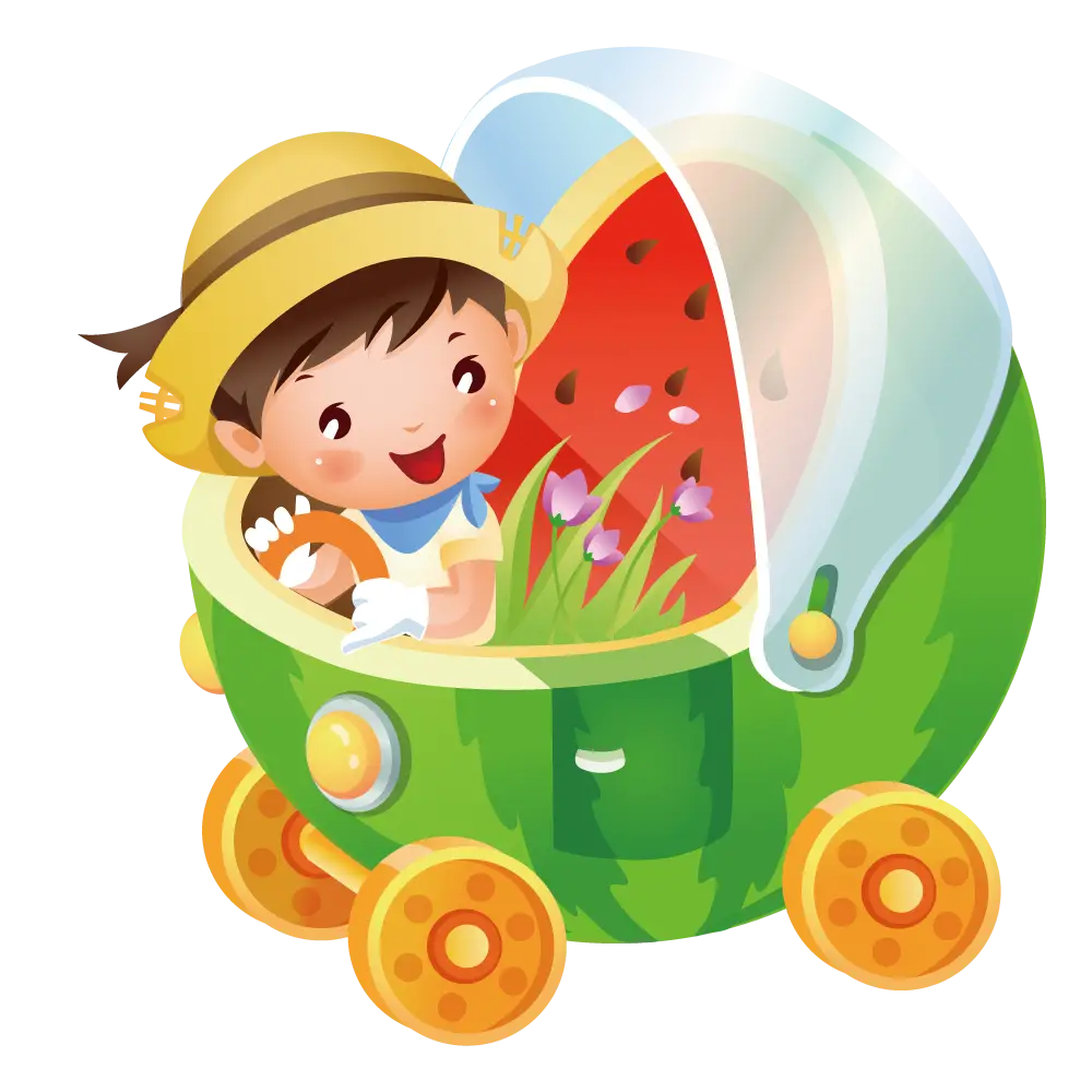 Happy Boy in Watermelon Carriage