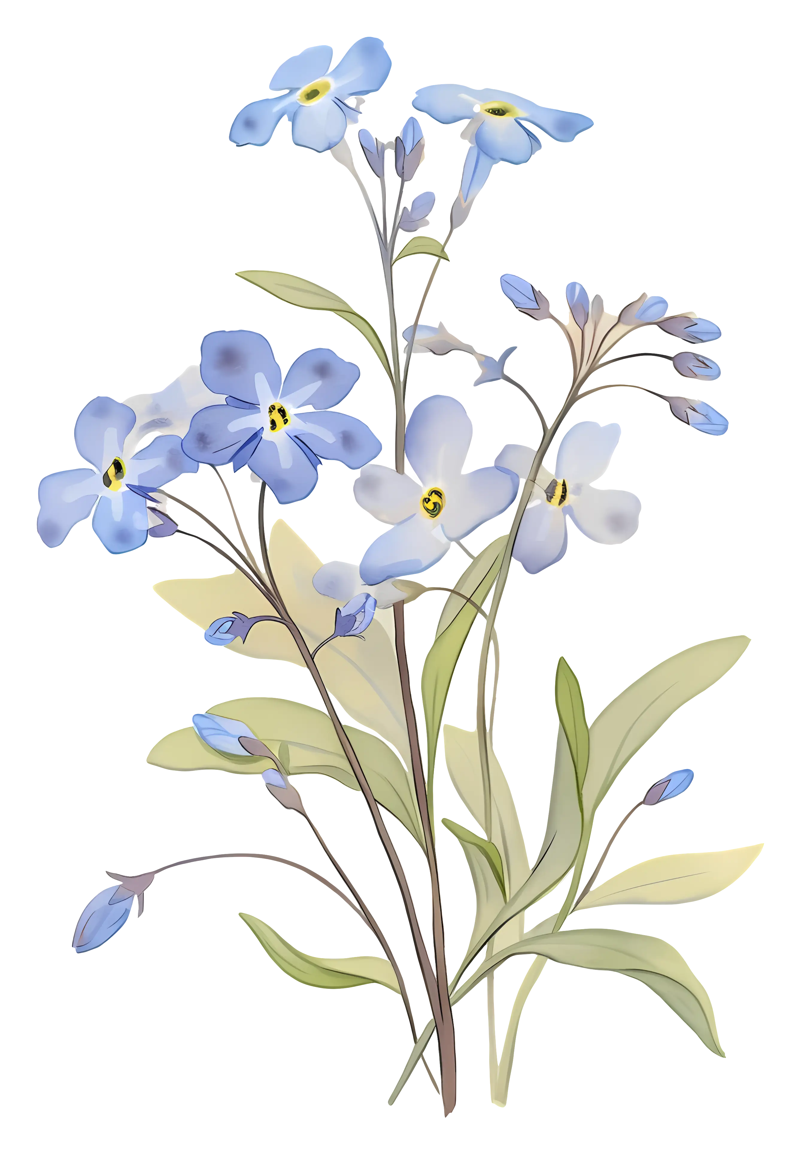 Beautiful Watercolor Blue Flowers Illustration