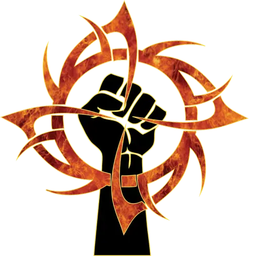 Fist Symbol with Fiery Circle