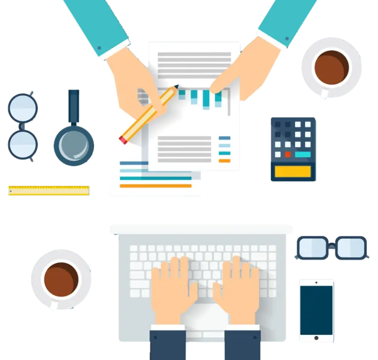 Office Workspace Items in Top View