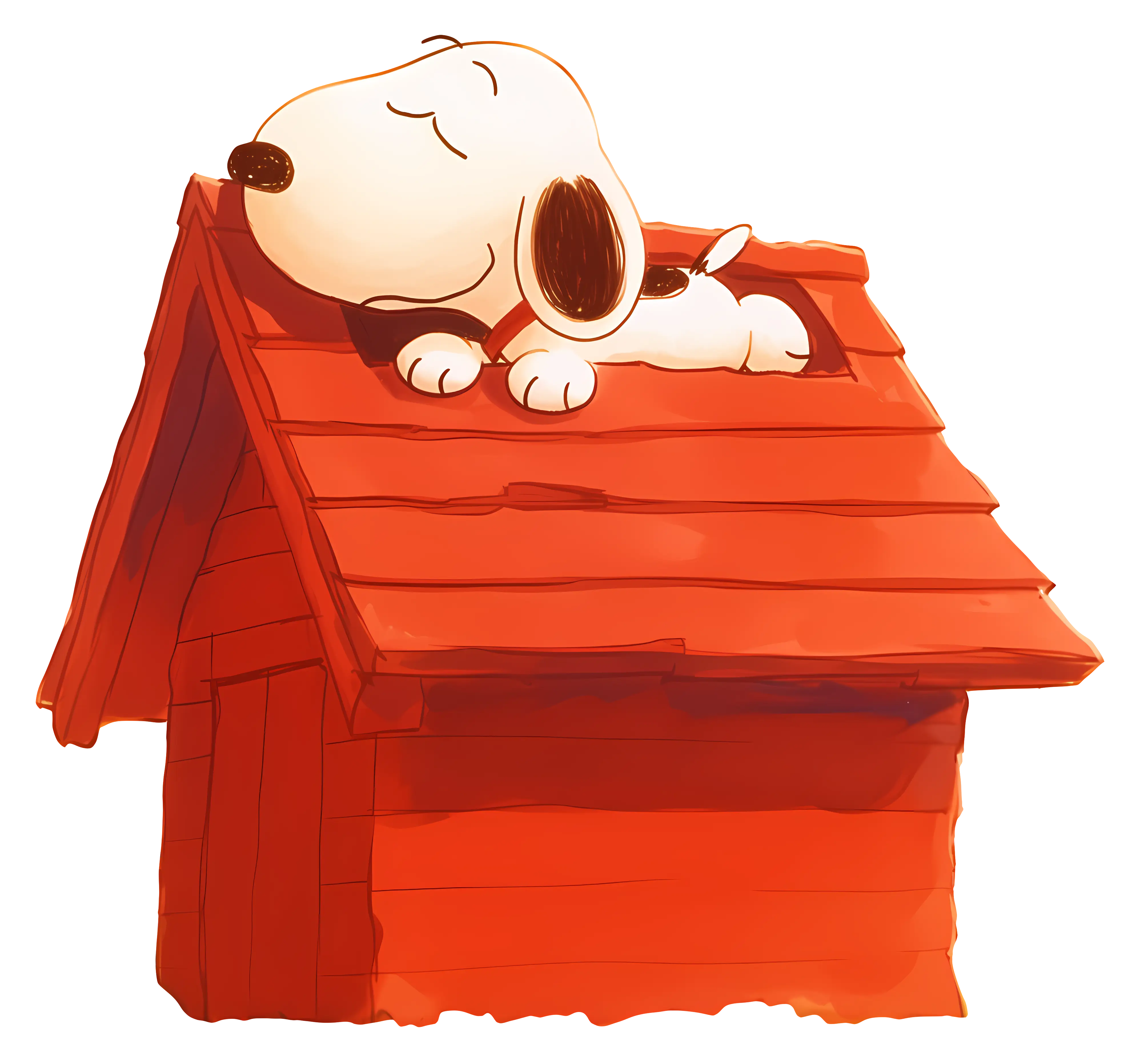 Cartoon Dog Sleeping on Red Roof