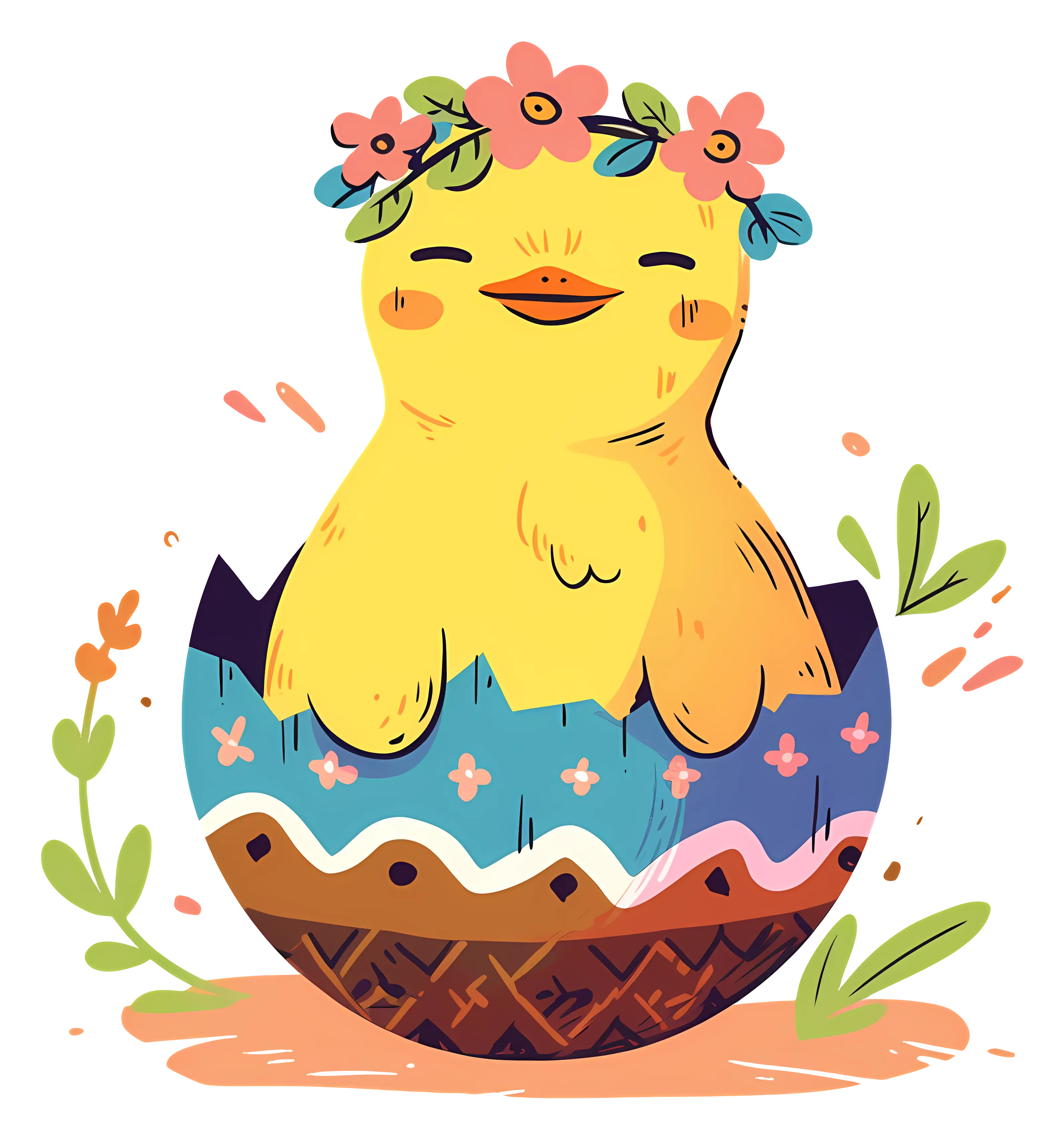 Cute Chick Emerging from Eggshell