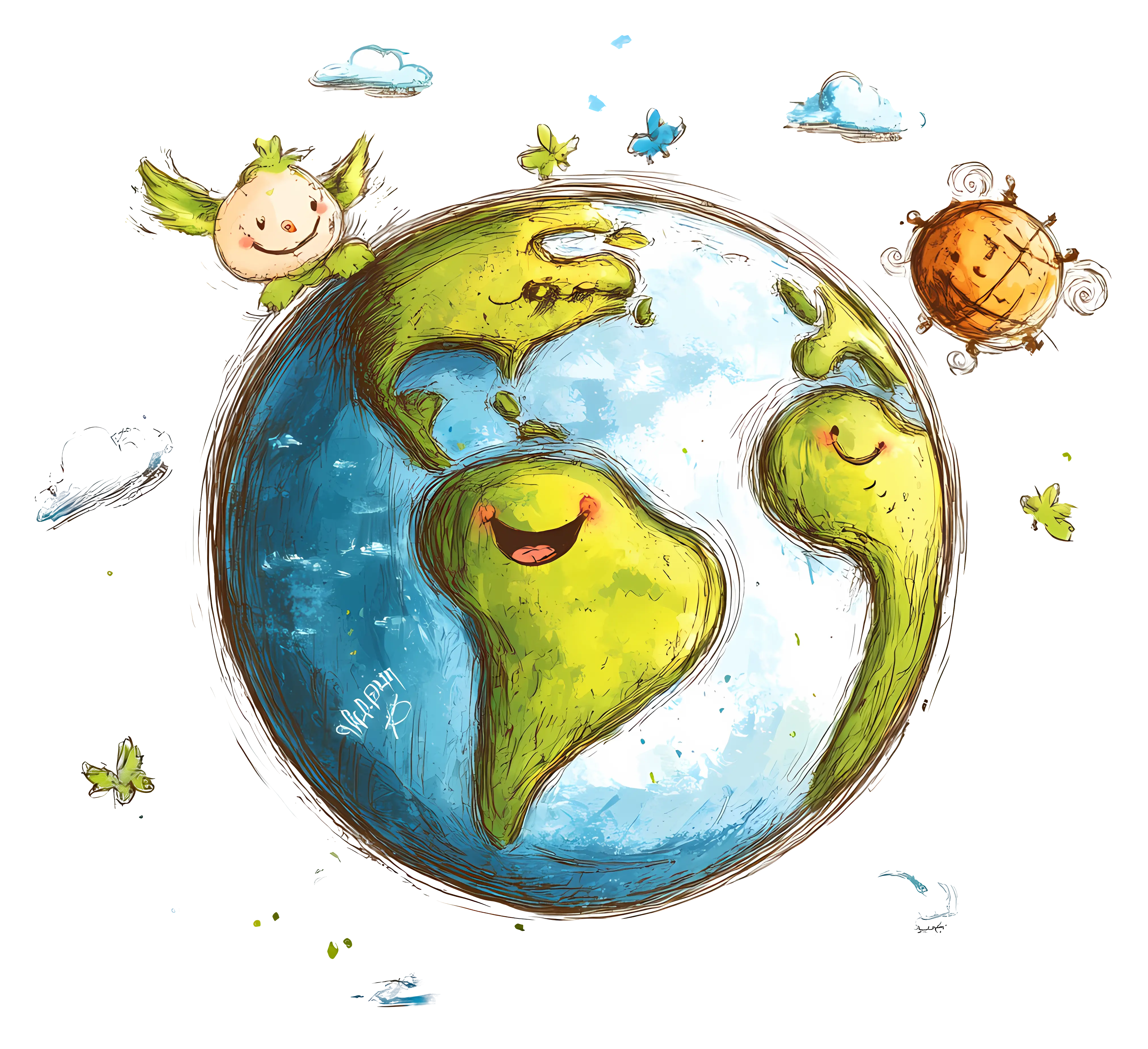 Animated Earth Globe with Happy Characters