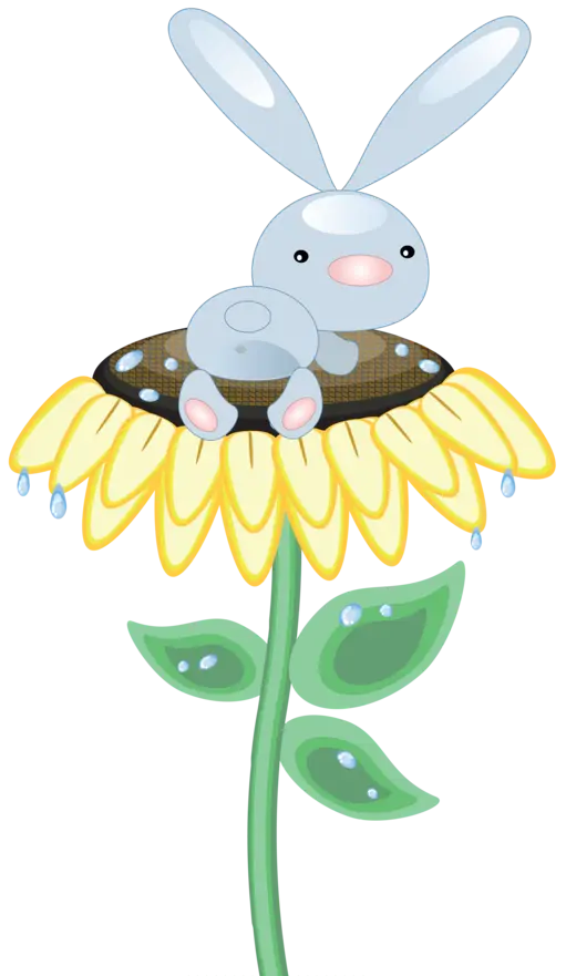 Cute Bunny Sitting on Yellow Sunflower Cartoon