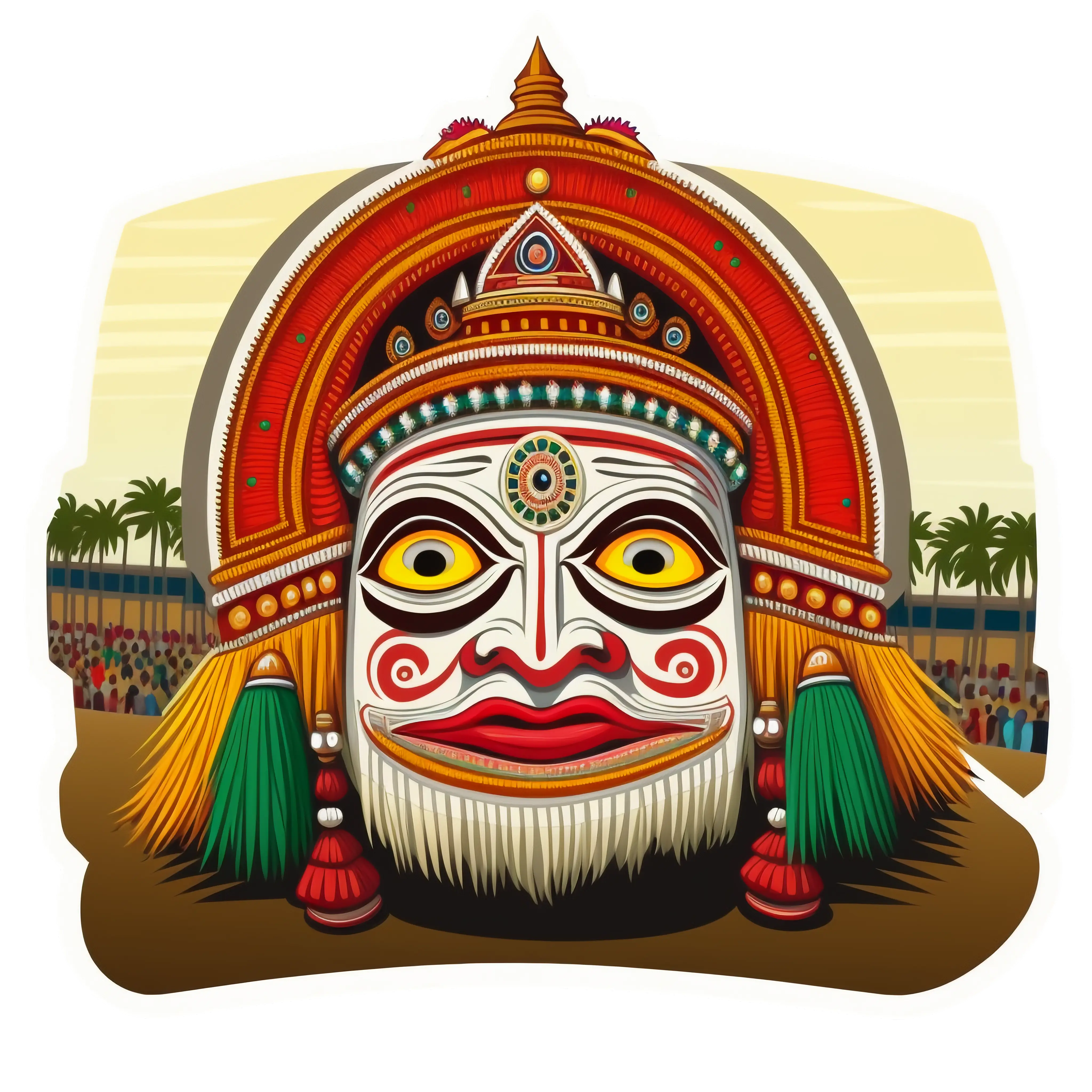 Vibrant Traditional Mask with Crowd