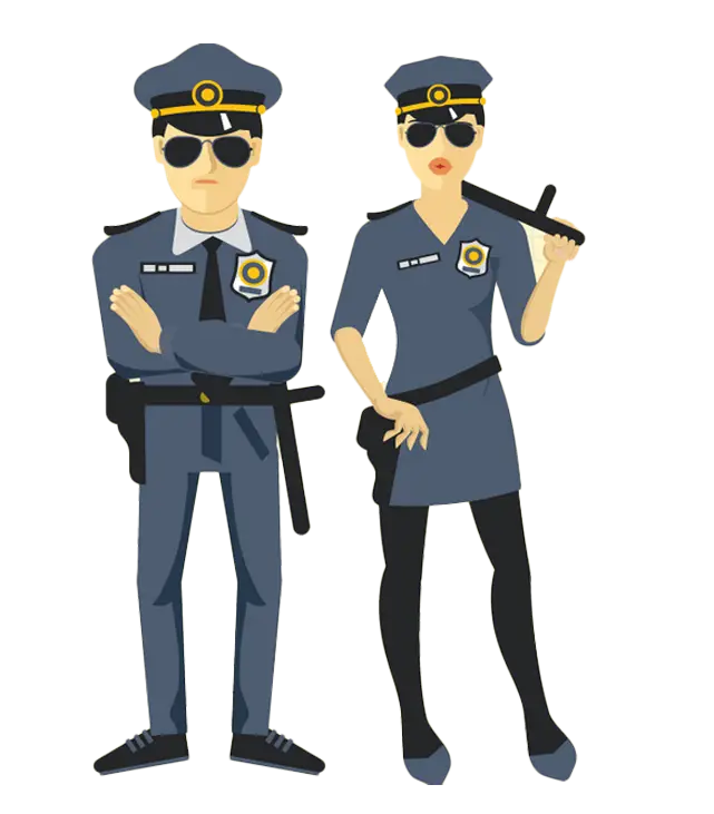 Cartoon Police Officers in Uniform