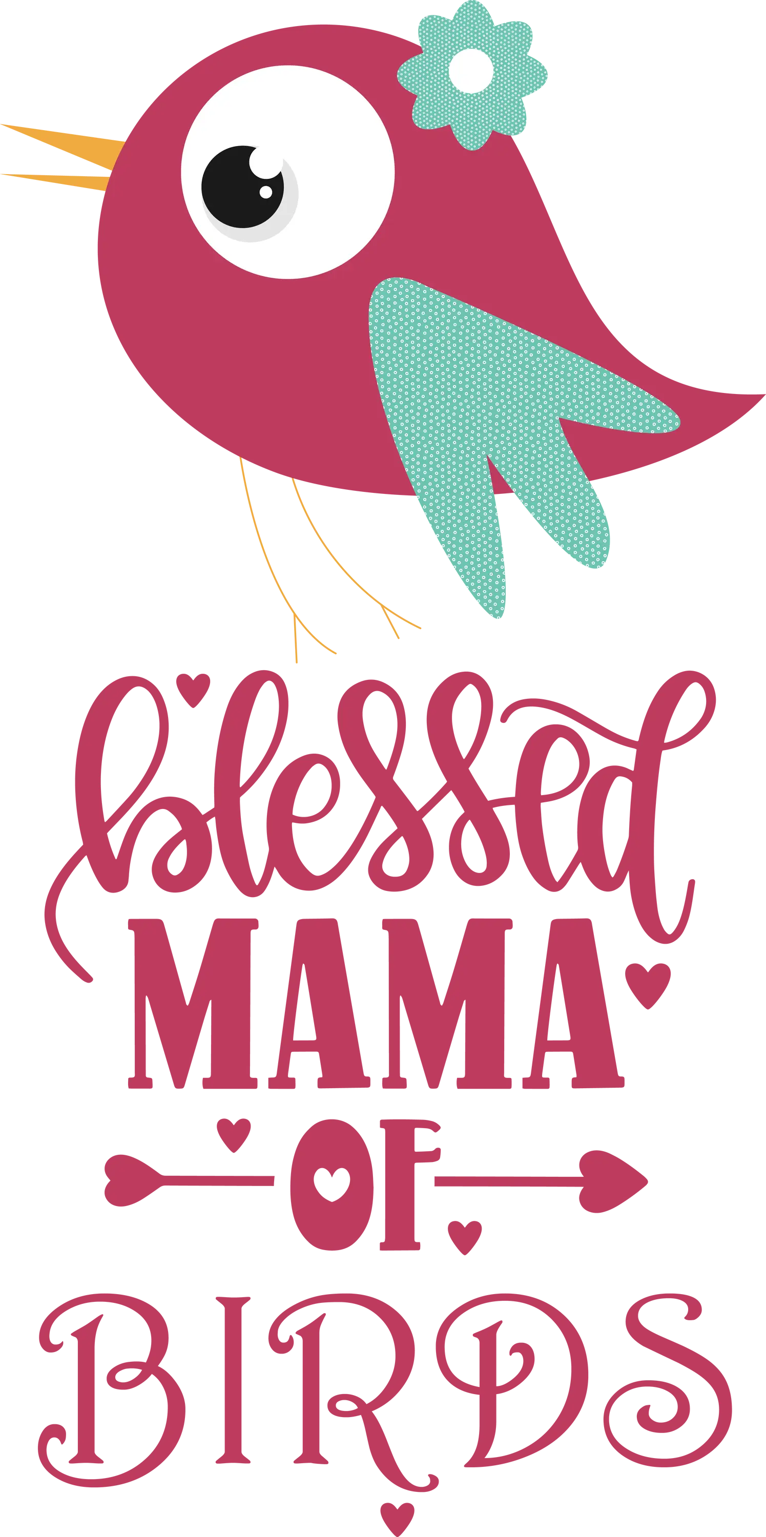 Pink Bird Design with Blessed Mama Text