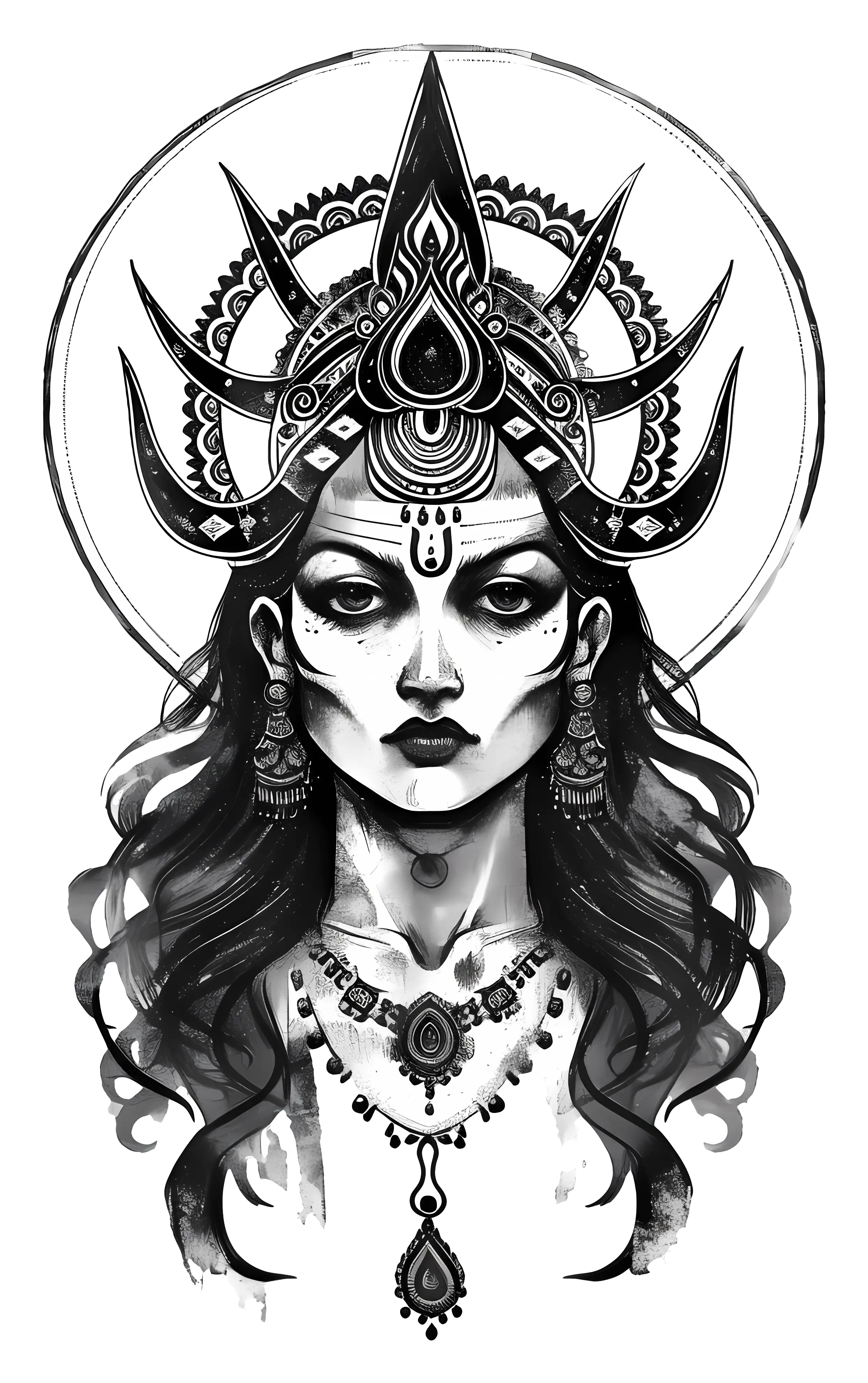 Black and White Goddess Illustration