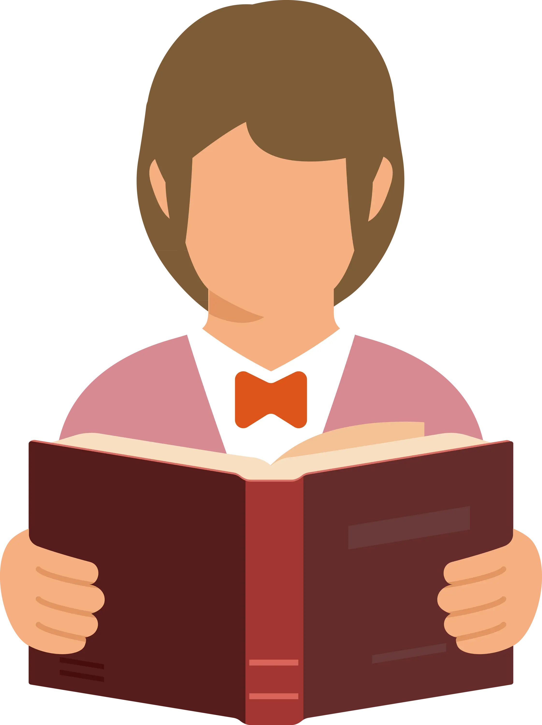 Brown-Haired Student Holding a Book Illustration