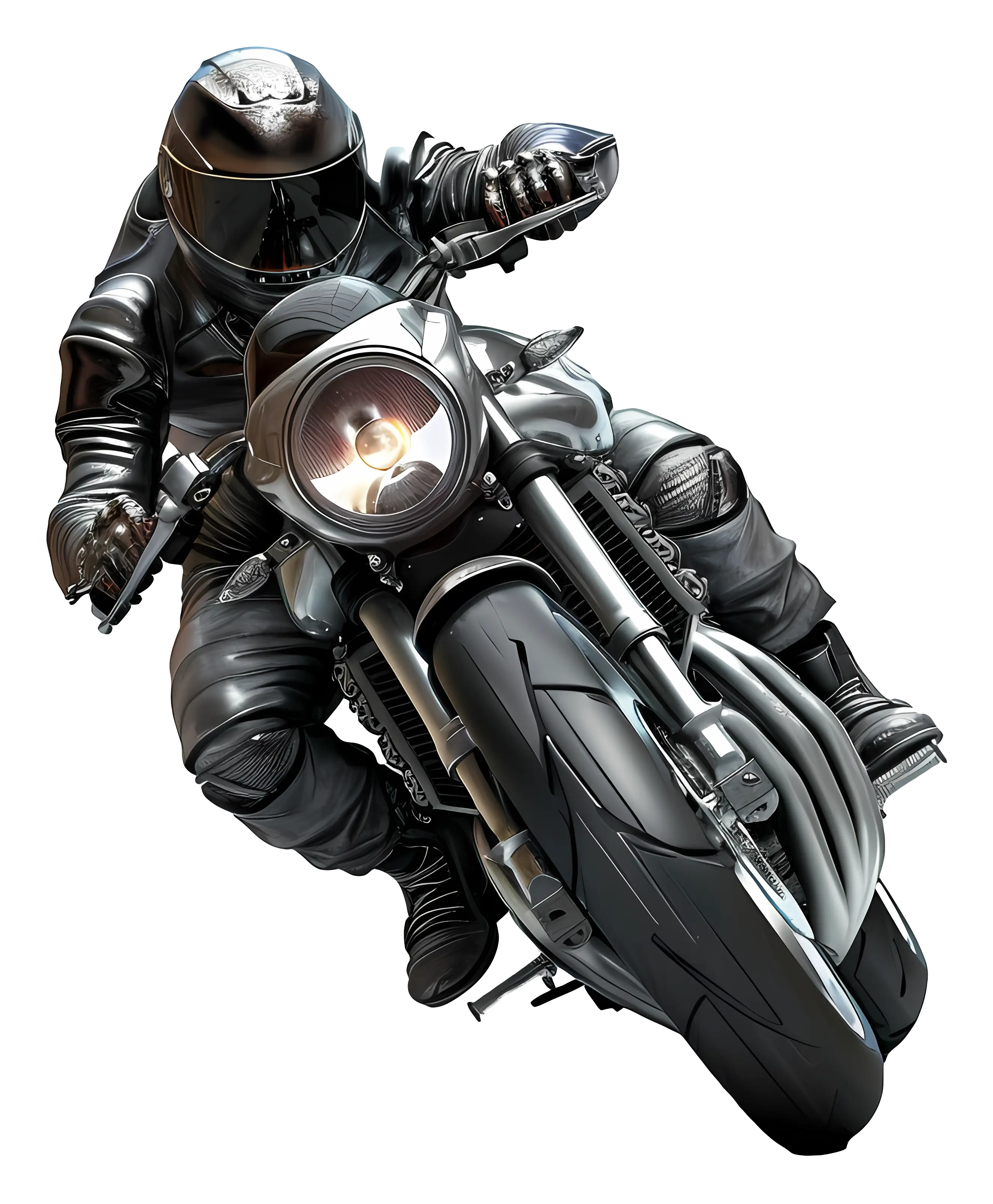 Motorcyclist in Black Suit