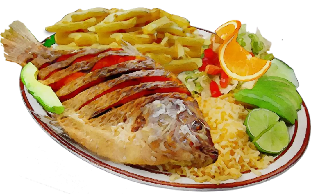 Grilled Fish with Vegetables and Fries