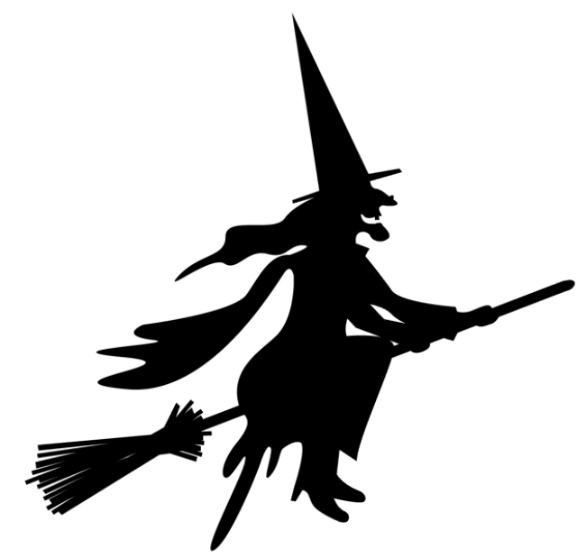 Silhouette of Witch Riding Broomstick