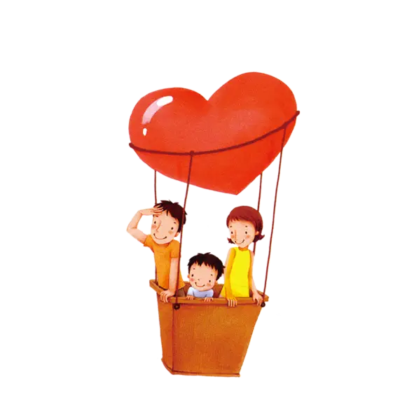 Family in Heart Balloon Illustration