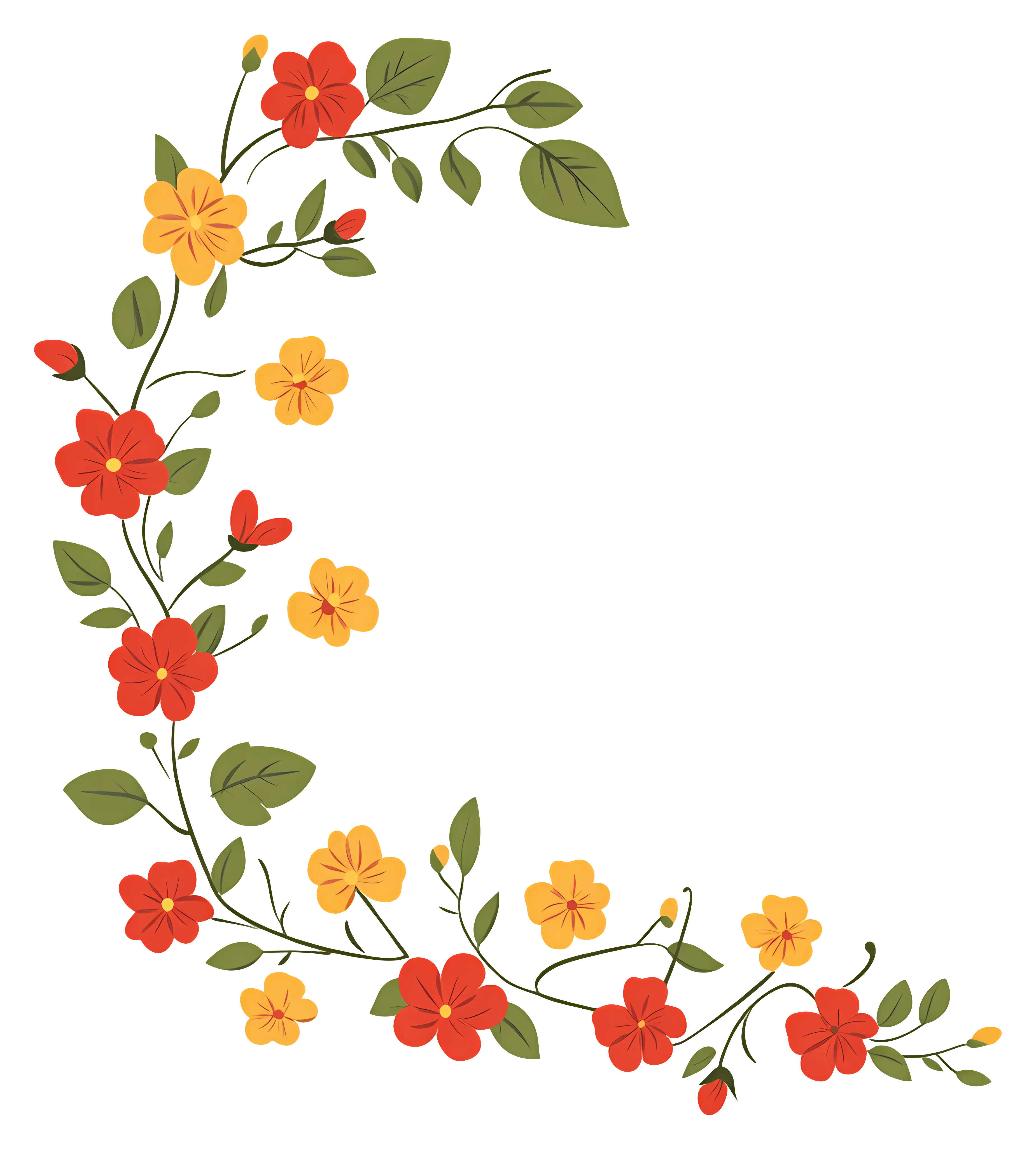 Decorative Floral Border with Red and Yellow Flowers