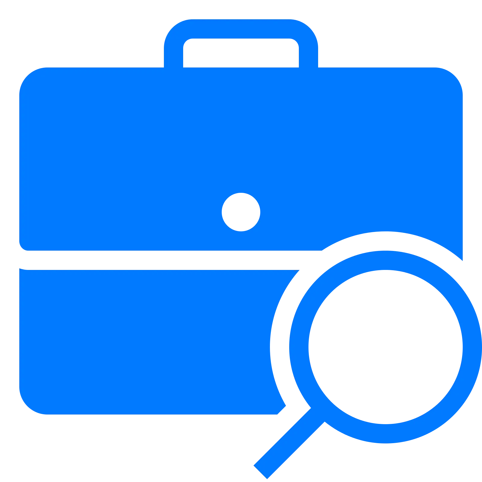 Blue Briefcase Icon with Magnifier
