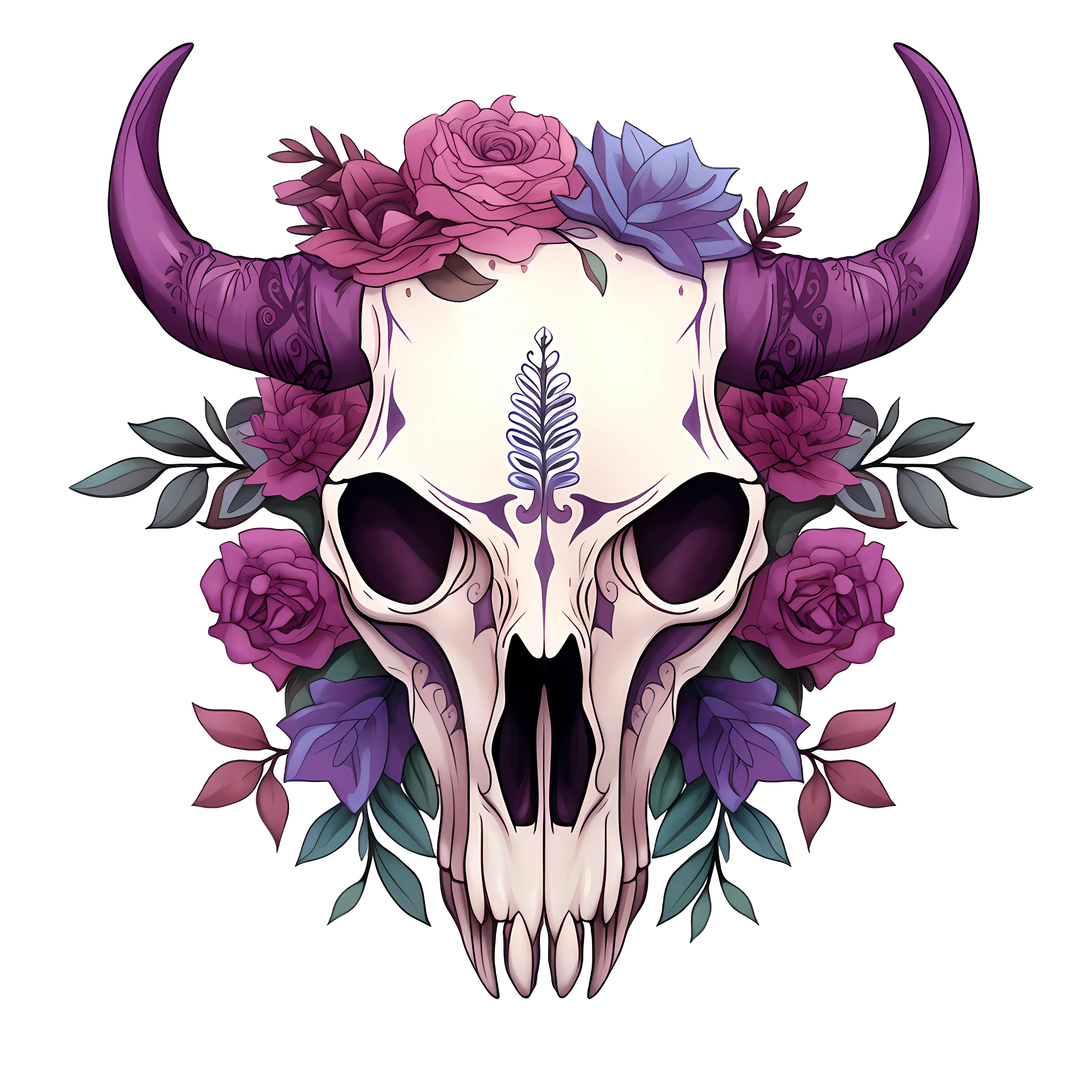 Decorative Skull with Flowers Illustration