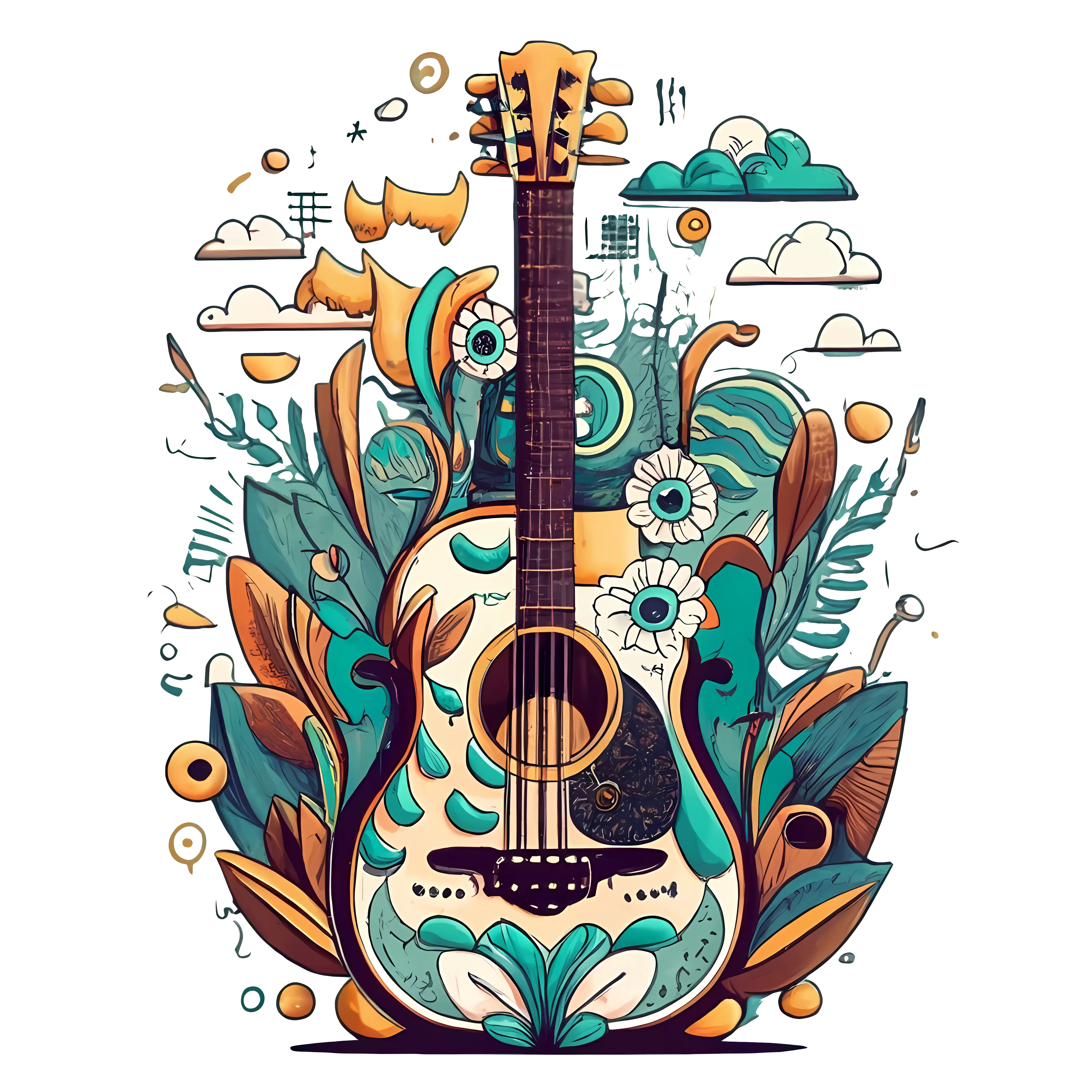 Decorative Guitar with Floral Artwork