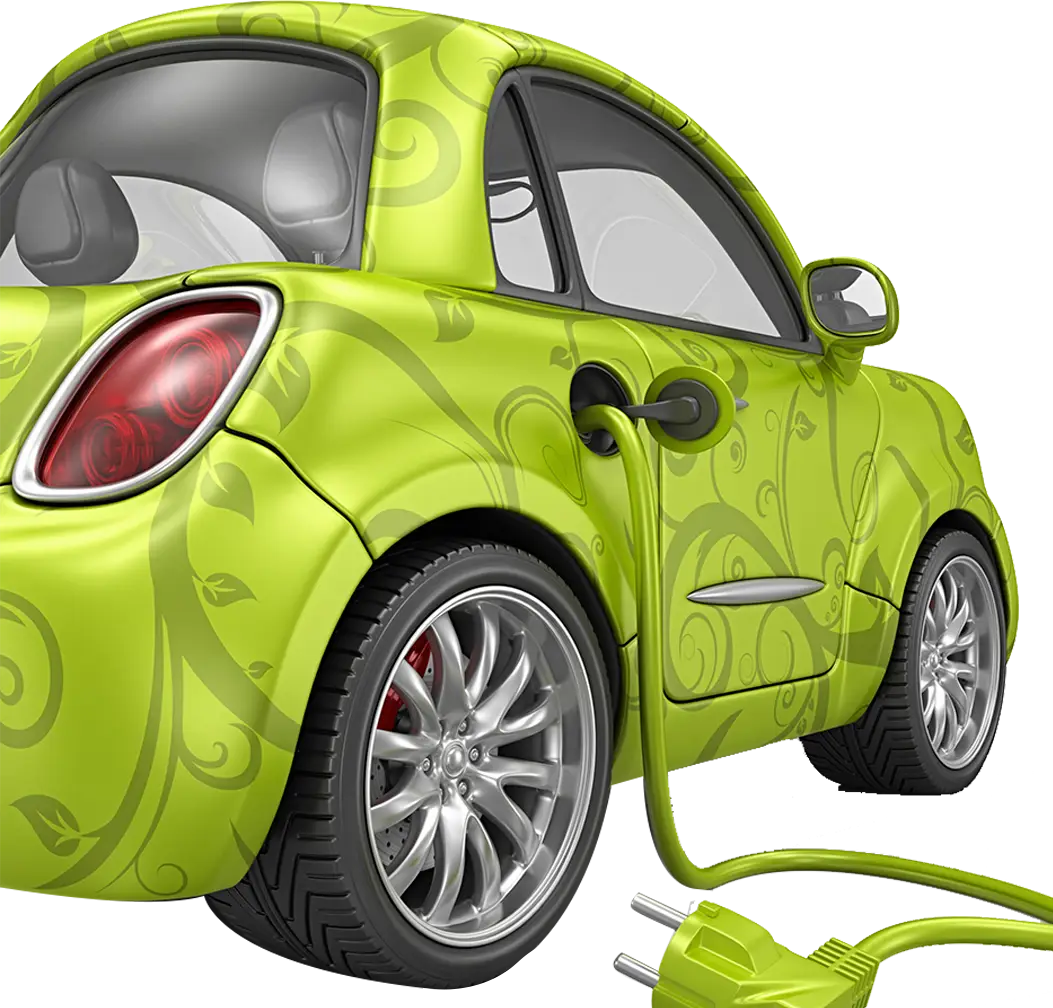 Green Eco-Friendly Electric Car Plugged In